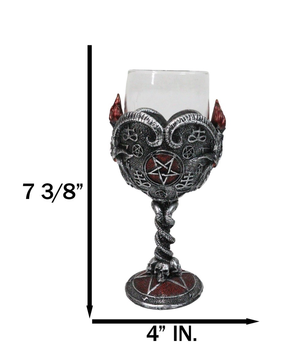 Occultic Sabbatic Goat Baphomet With Pentagram Wine Glass Goblet Chalice