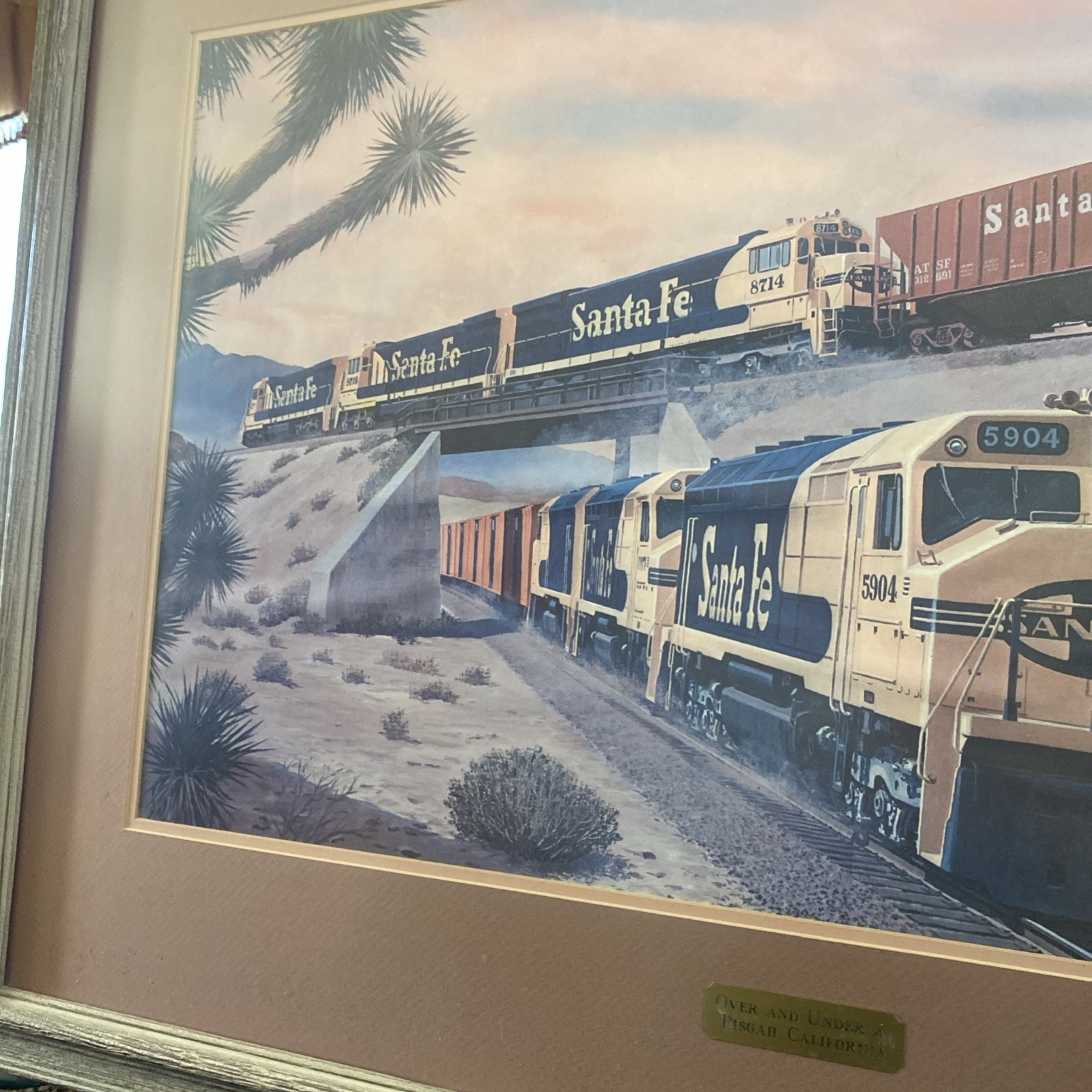 VINTAGE SANTA FE TRAINS ADVERTISEMENT LARGE FRAMED PRINT FOGG 41”x31”