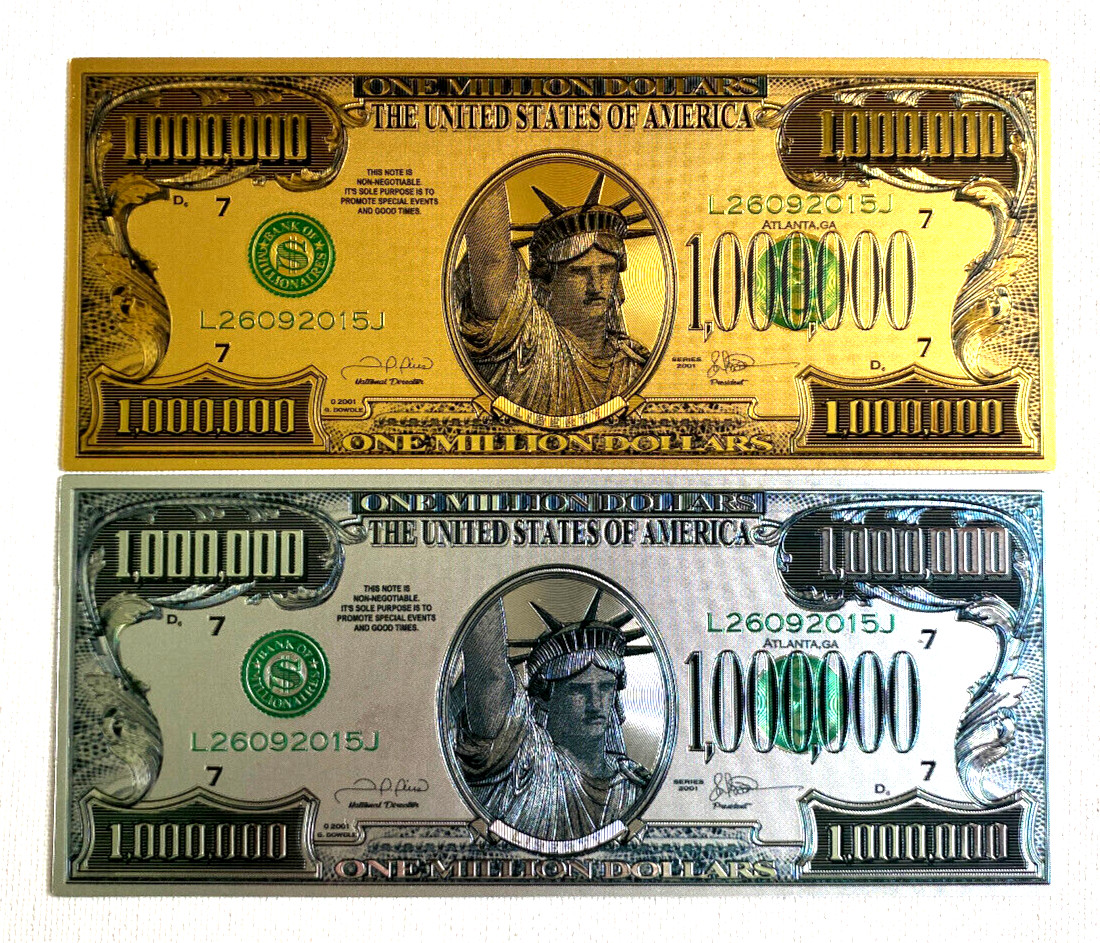 Gold & Silver Foil Plated $1 Million Dollar Bill Set – Premium Collectible Gift