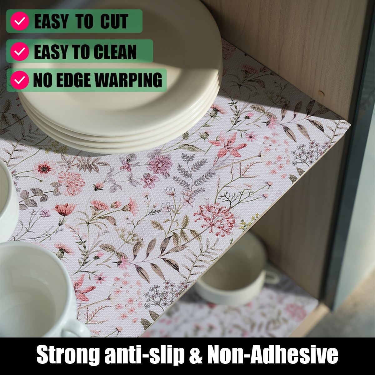 Leaf Floral Shelf Liners Non Adhesive and Strong Non-Slip Shelf and Drawer Li...