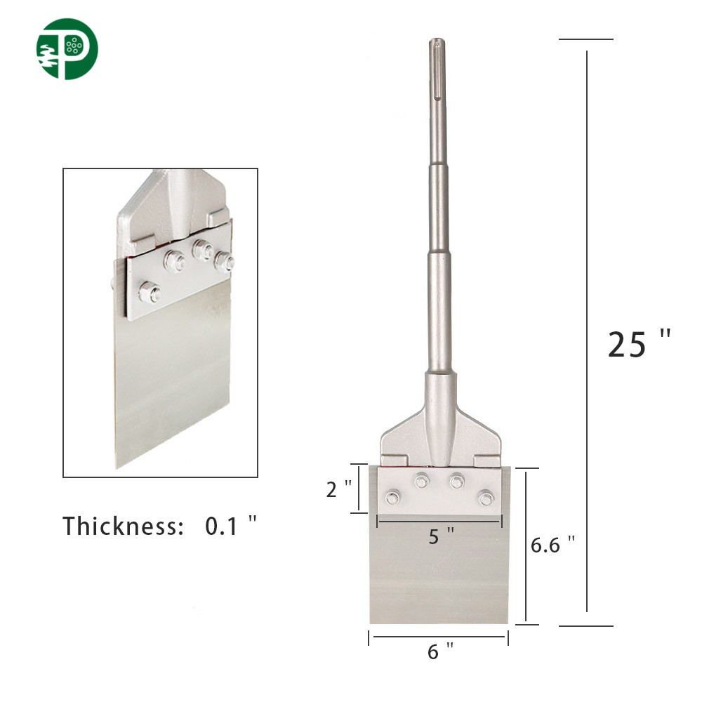 6" × 25" SDS Max Floor Scraper 6” Wide Tile Removal Bit & Heavy Duty Blade