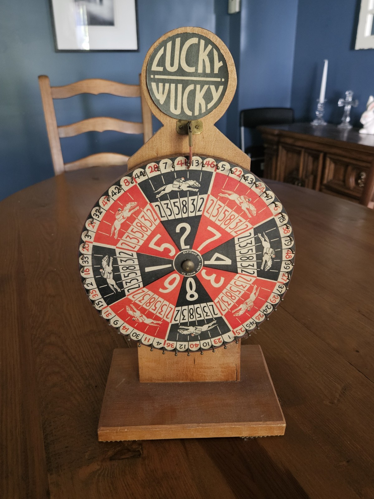 Vintage 1934 Lucky Wucky Horse Wheel of Fortune Trade Stimulator Roulette Wood