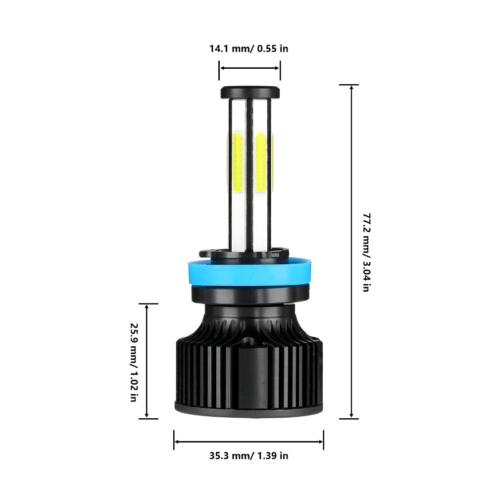 6-sides H11/H9/H8 LED Headlight High/Low Beam Bulbs Super Bright 6500K 3600000LM