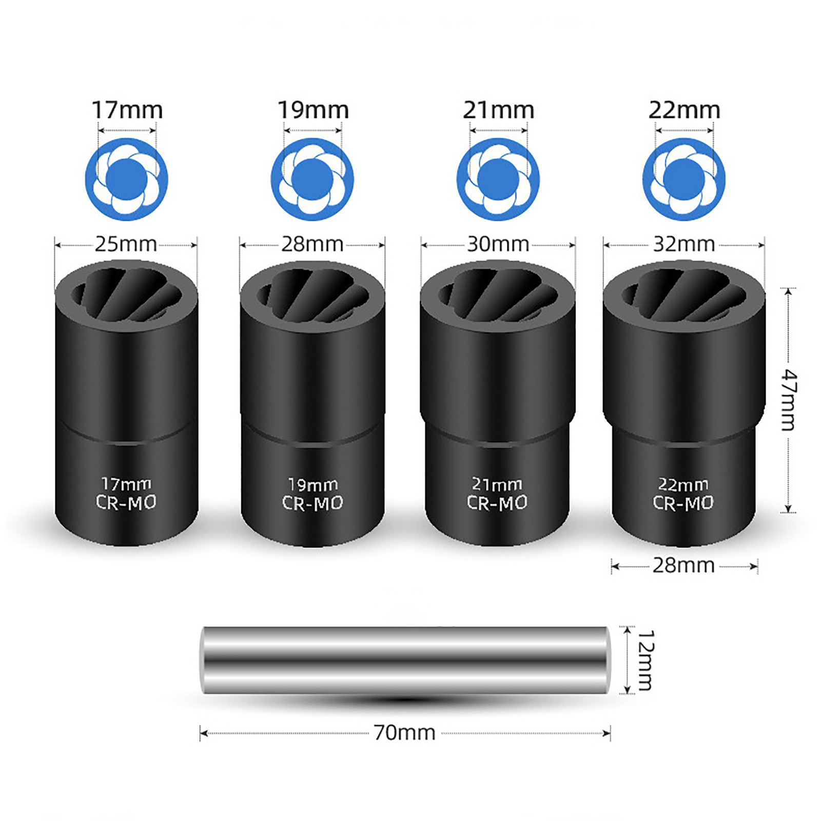 5pc Wheel Lock Removal Kit, Locking Lug Nut Removal Tool - 17MM,19MM, 21MM, 22MM
