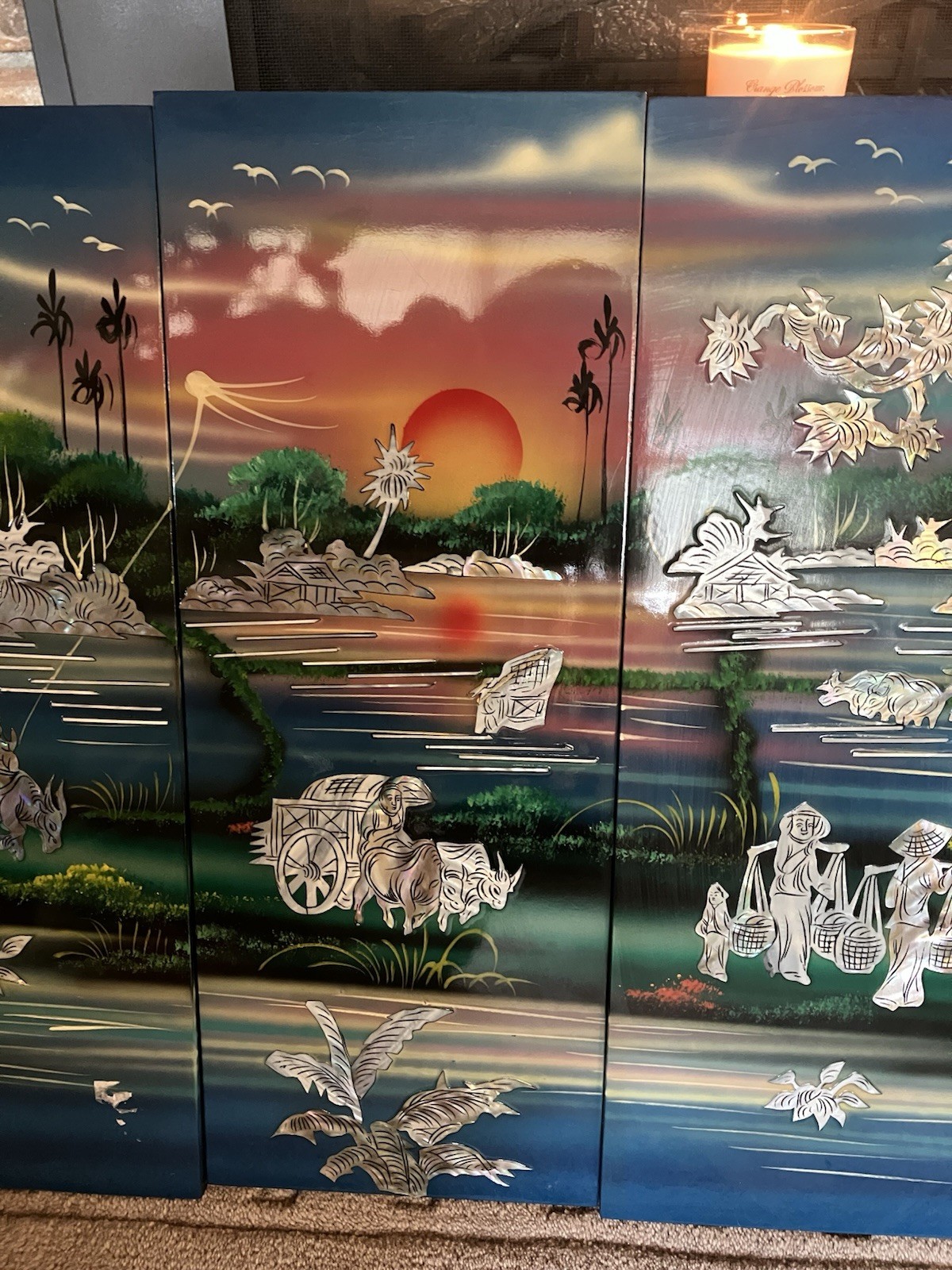 4-panel Handcrafted Vietnamese Lacquer And Mother Of Pearl Inlay Wall Art: 19X30