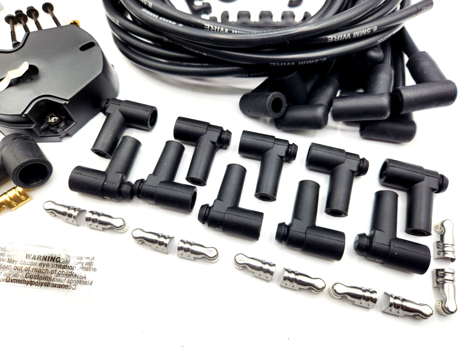 SB Chevy HEI Distributor Black Cap & Rotor & 8.5mm Black Spark Plug Wires SBC V8