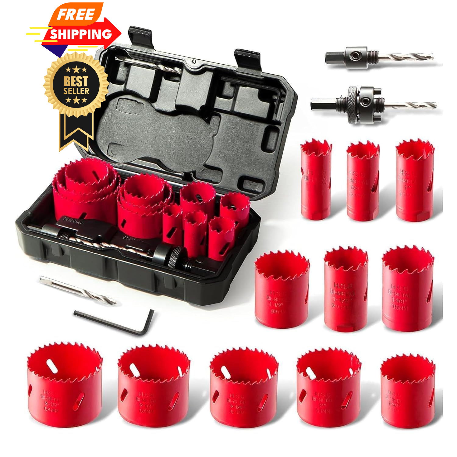 Bi-Metal Hole Saw Kit, HYCHIKA 17 Pcs High Speed 3/4 inch - 2-1/2 inch, Red