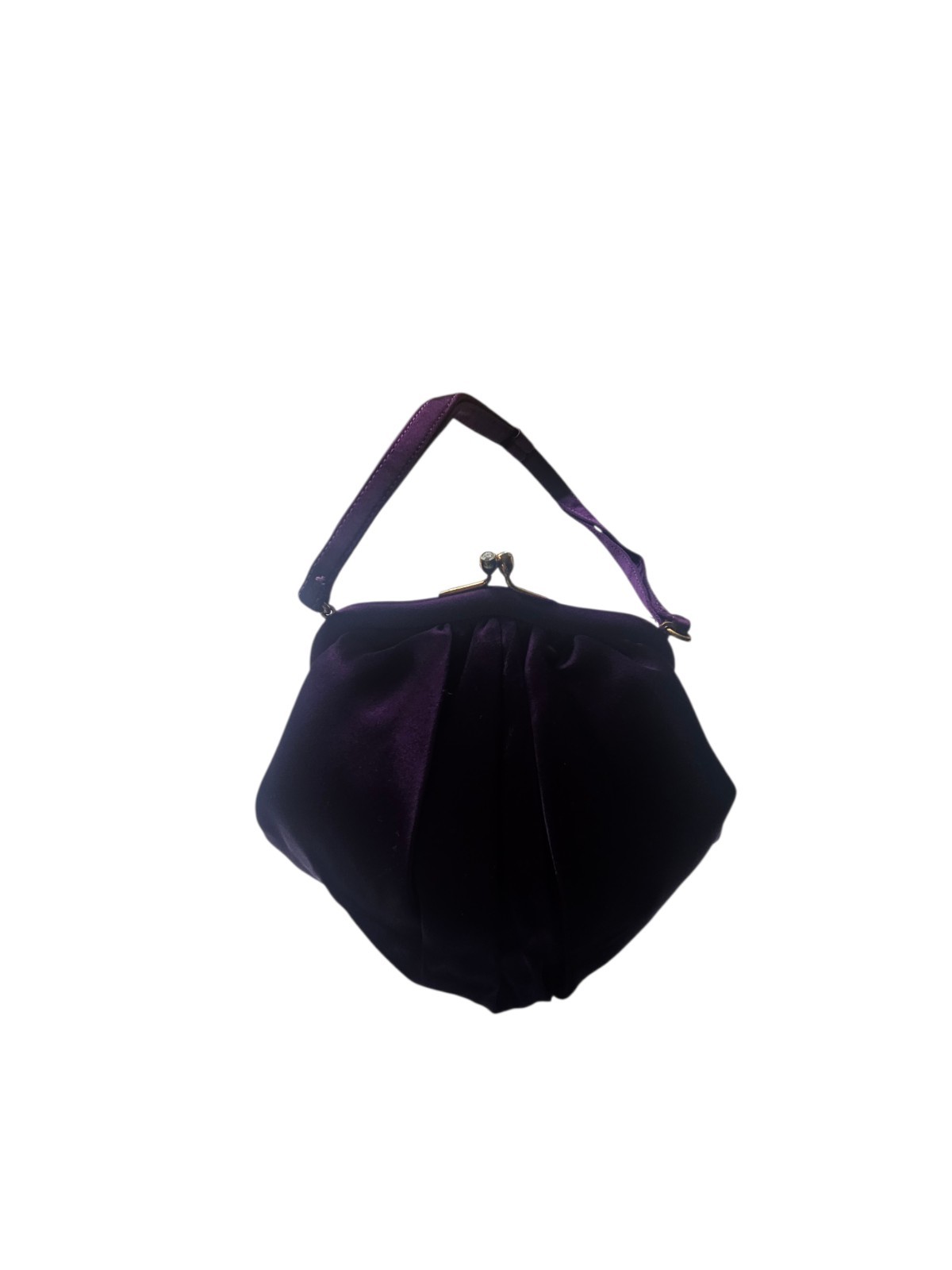 Vintage MM (Morris Moskowitz) Purple Satin Handbag Jewel Kiss Lock ~7" X 8.5"