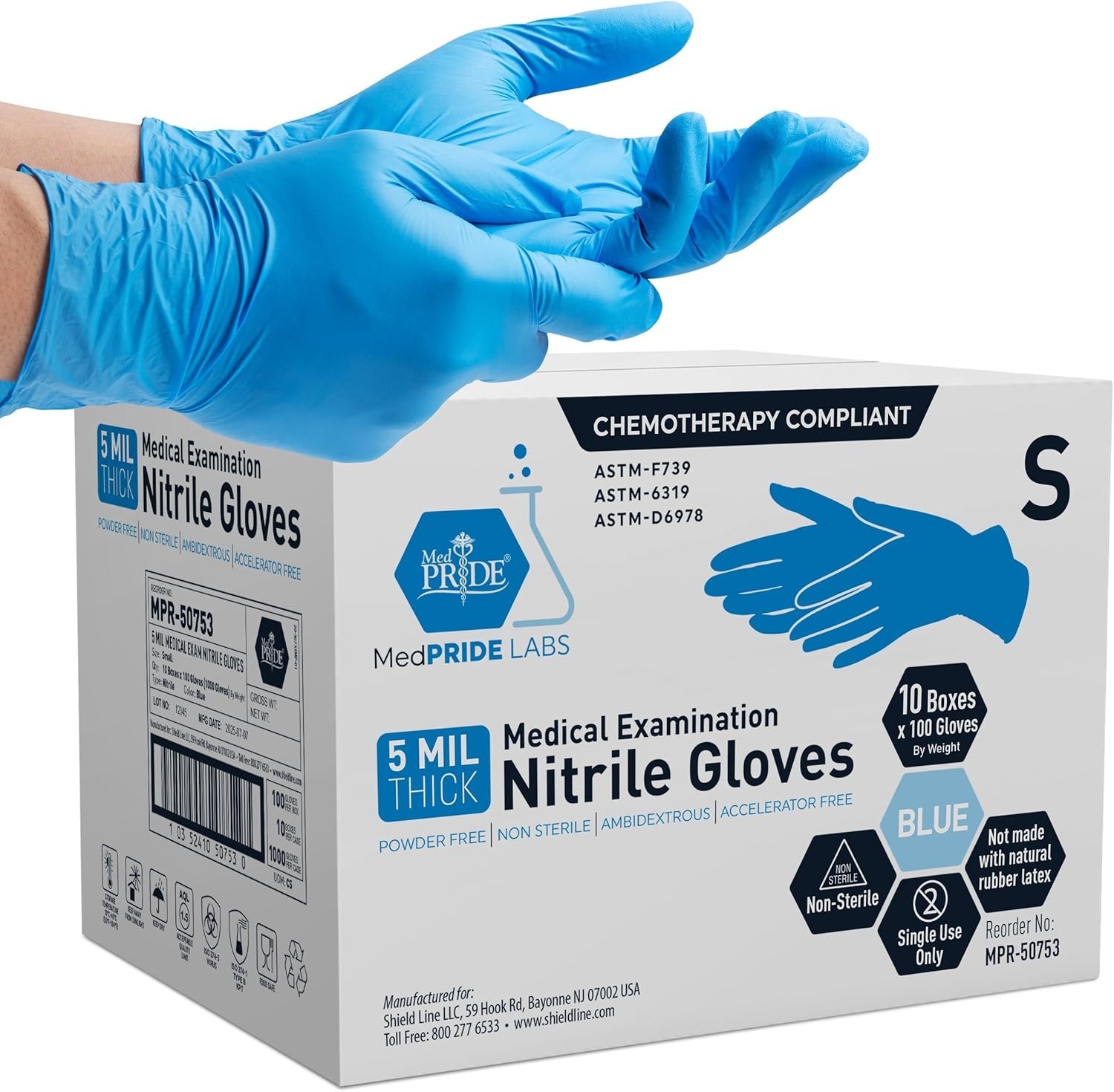 MED PRIDE Nitrile Gloves 5 Mil Chemotherapy Rated – Case of 1000 (10 Boxes)