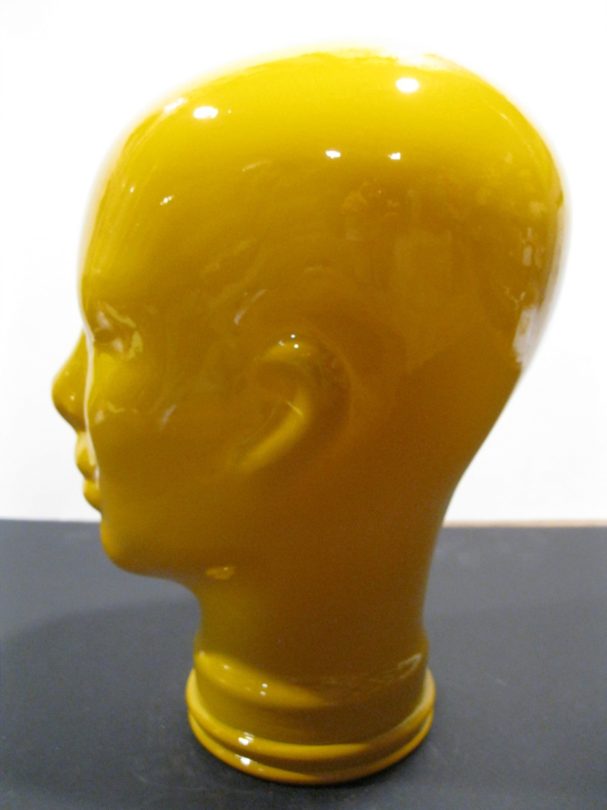 Glass Head, Opaque BOLD YELLOW , Life Size Mannequin Head. Great for Room Decor.