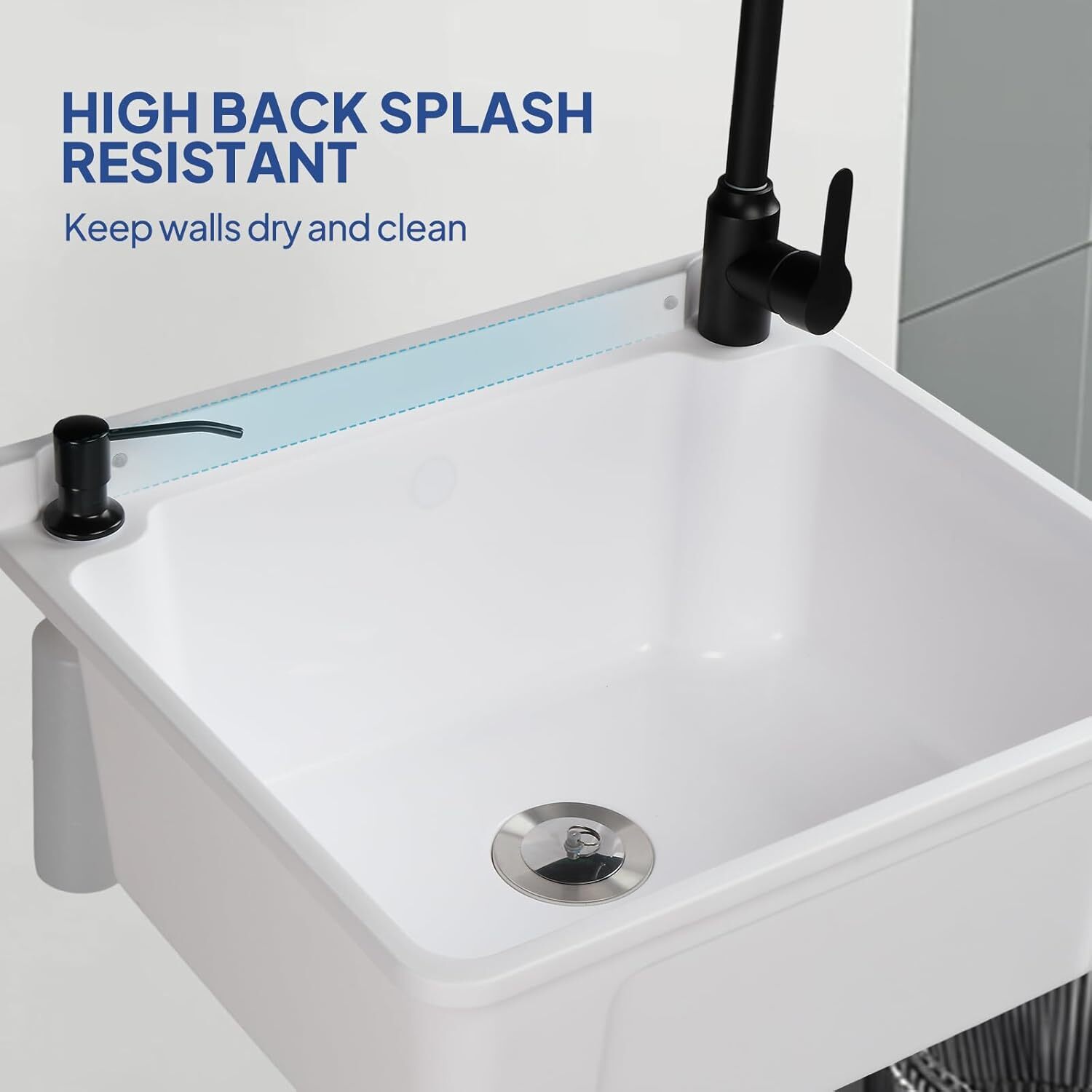 Plastic Wall-Mounted Utility Sink, Wall-Mounted Utility Tub with Hot&Cold Faucet