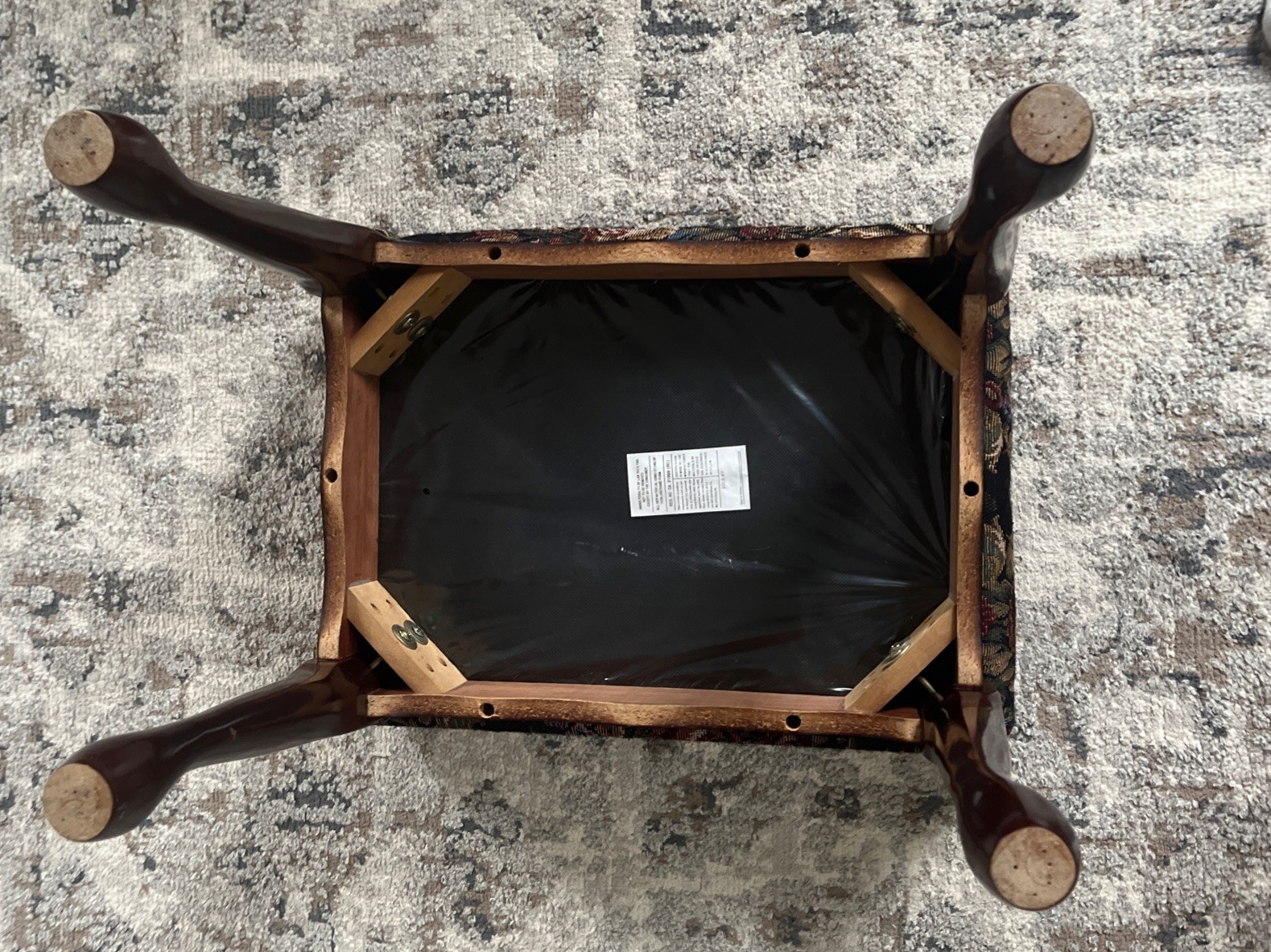 Vintage Wooden Upholstered Footstool Floral Tapestry Brown Stool