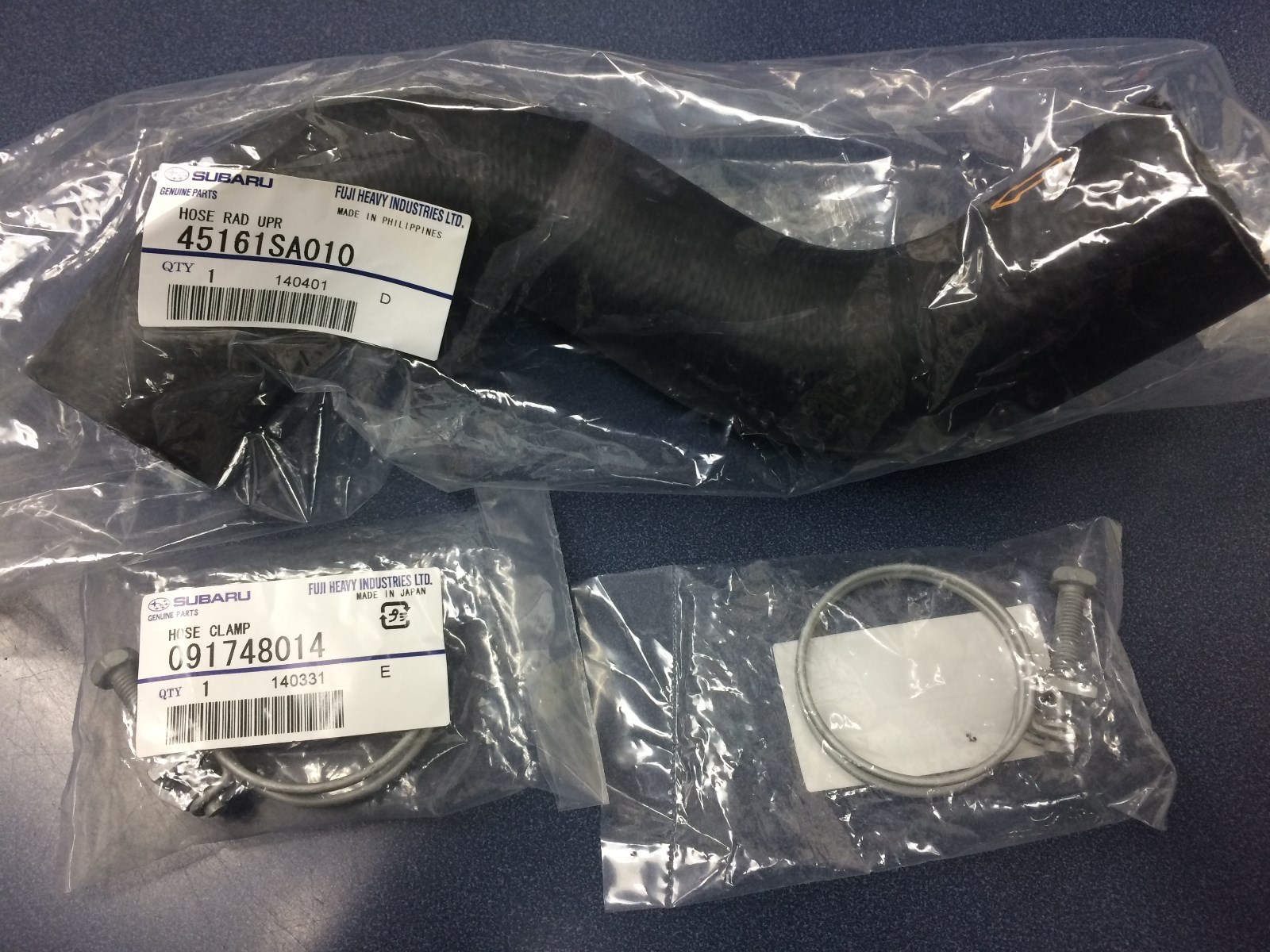 Genuine OEM Subaru Upper Radiator Hose & Clamp Kit Forester 2003-2008 New