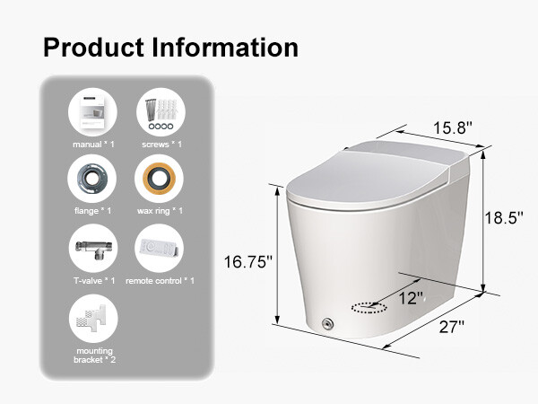 HOROW Modern Bidet Electric Smart Toilet W/ Seat, Radar Sensor, Auto Open Close