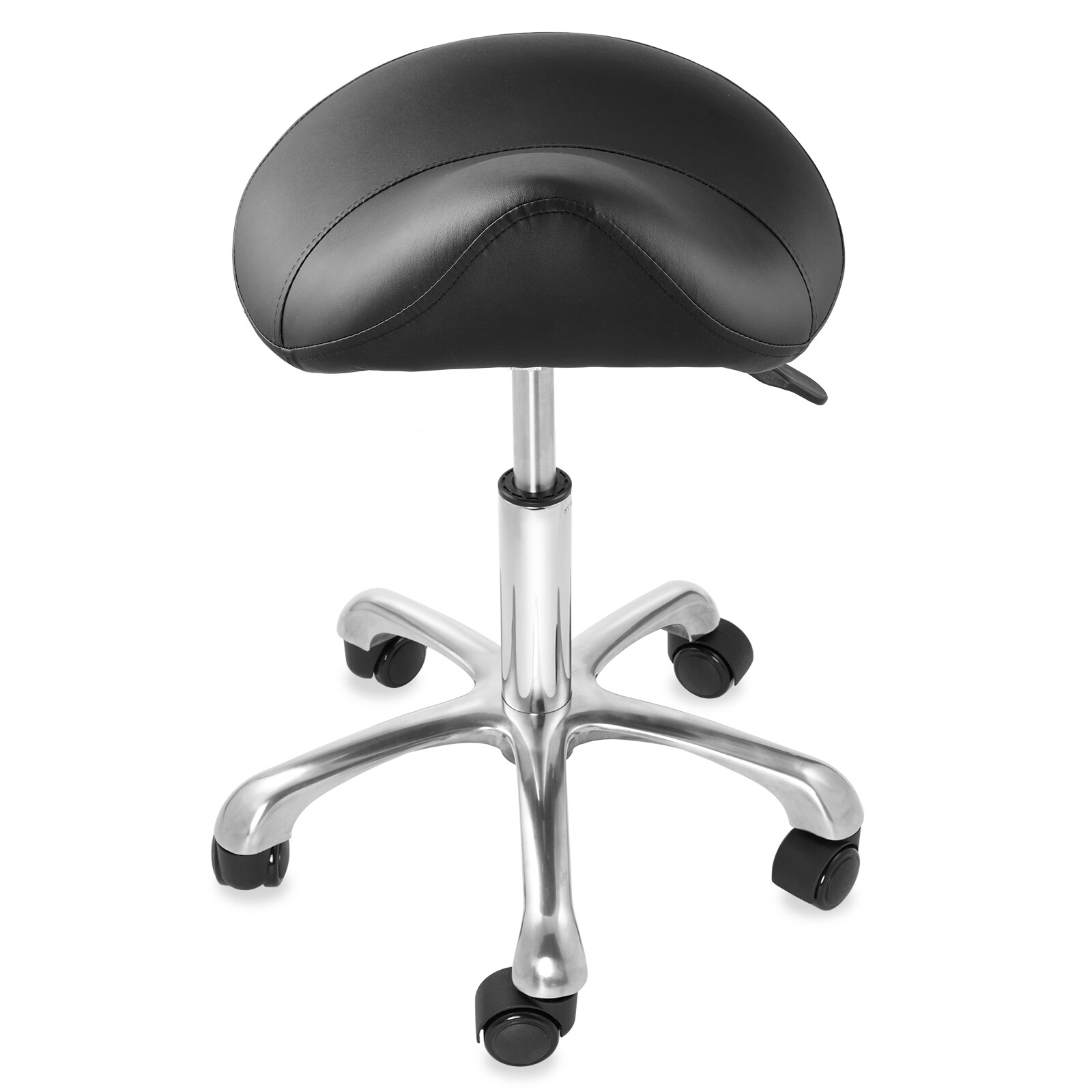 Hydraulic Adjustable Rolling Spa Saddle Stool - Ergonomic, Swivel Wheels - Black
