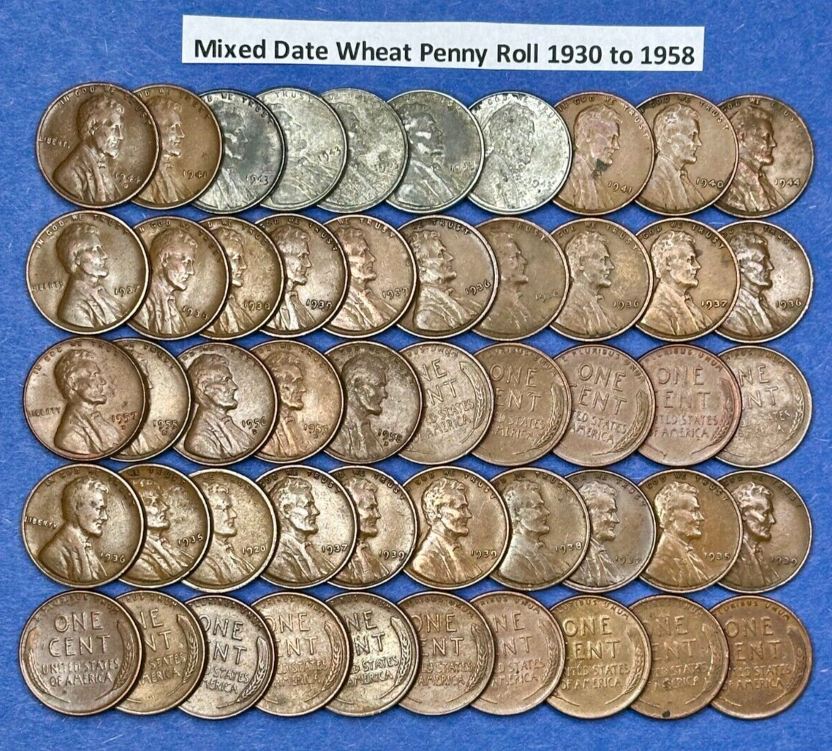 Wheat Penny Rolls STEEL WHEAT PENNIES Mixed Dates 1930-1958 PDS ~ FREE SHIPPING!