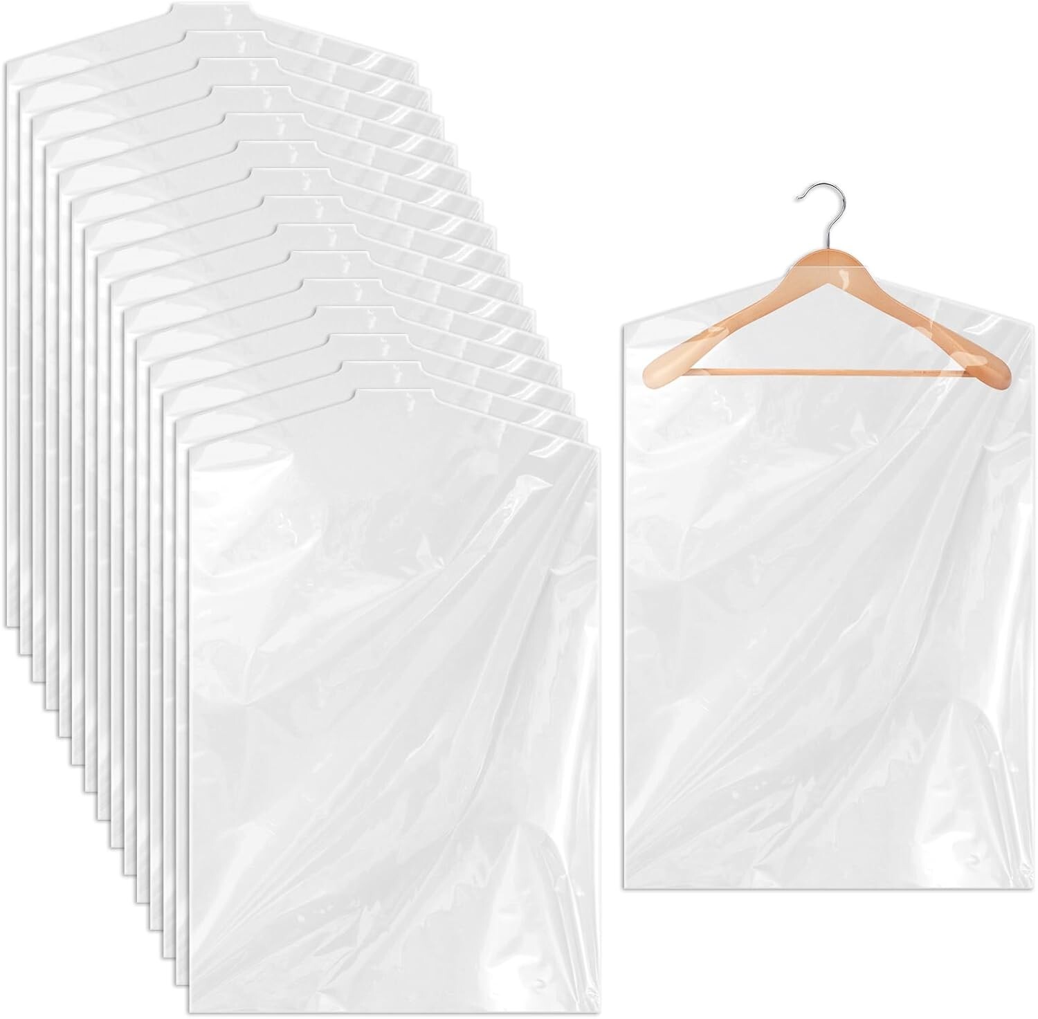 10/20/30 Pack Garment Bags for Hanging Clothes, Clear Plastic Dry Cleaning Bags