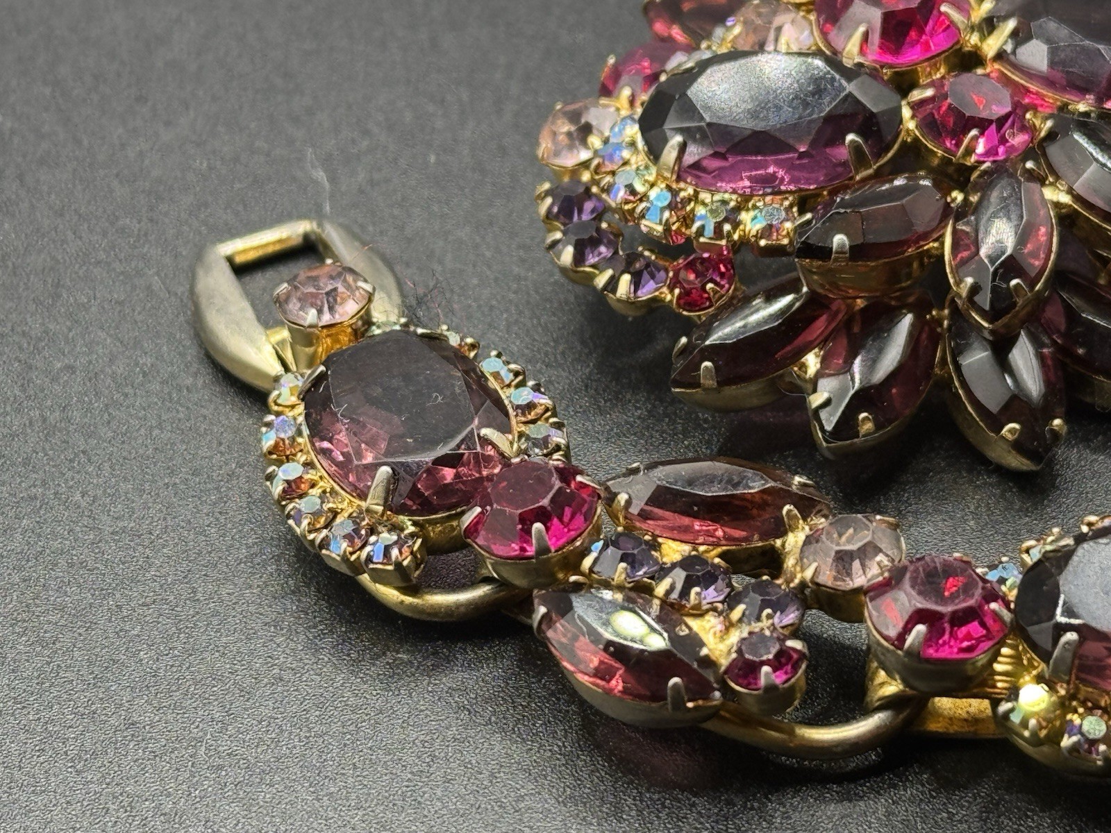 Vtg Juliana Delizza Elster 5-Link Bracelet +Brooch Lavender Mauve Hot Pink As-is