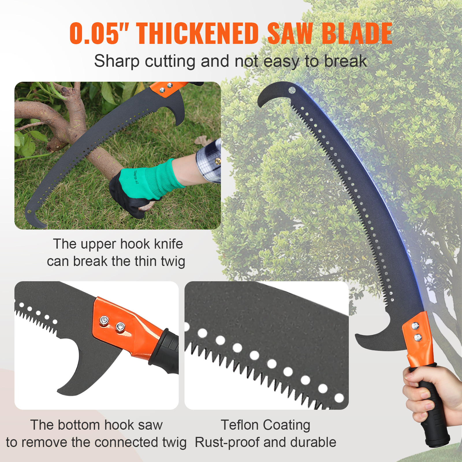 VEVOR Manual Pole Saw Extendable Tree Pruner 7.3-27 ft Fiberglass Pole Scissors