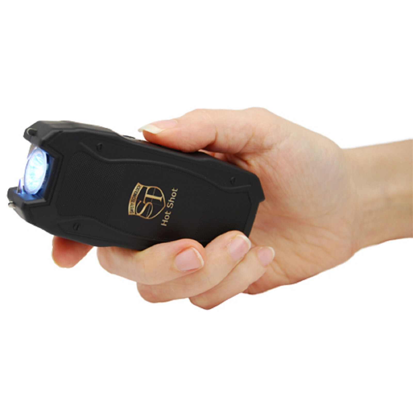 Hot Shot Stun Gun Black 90 Million volts Rechargeable Flashlight battery Meter