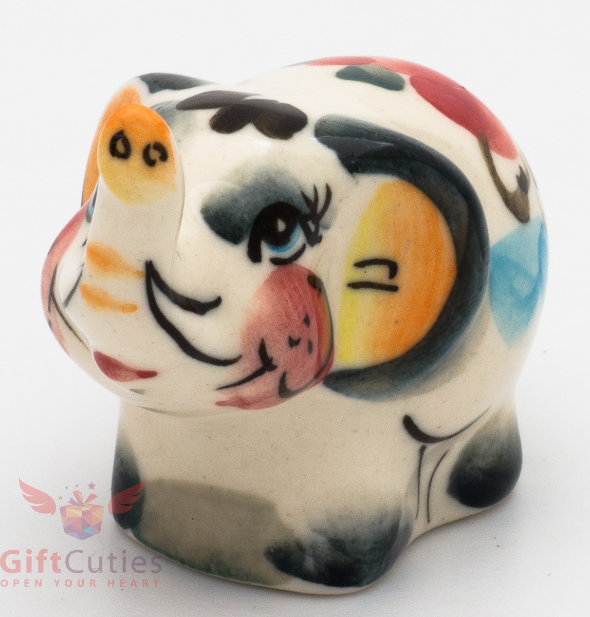 Happy Elephant Collectible Gzhel style Porcelain small Figurine hand-painted