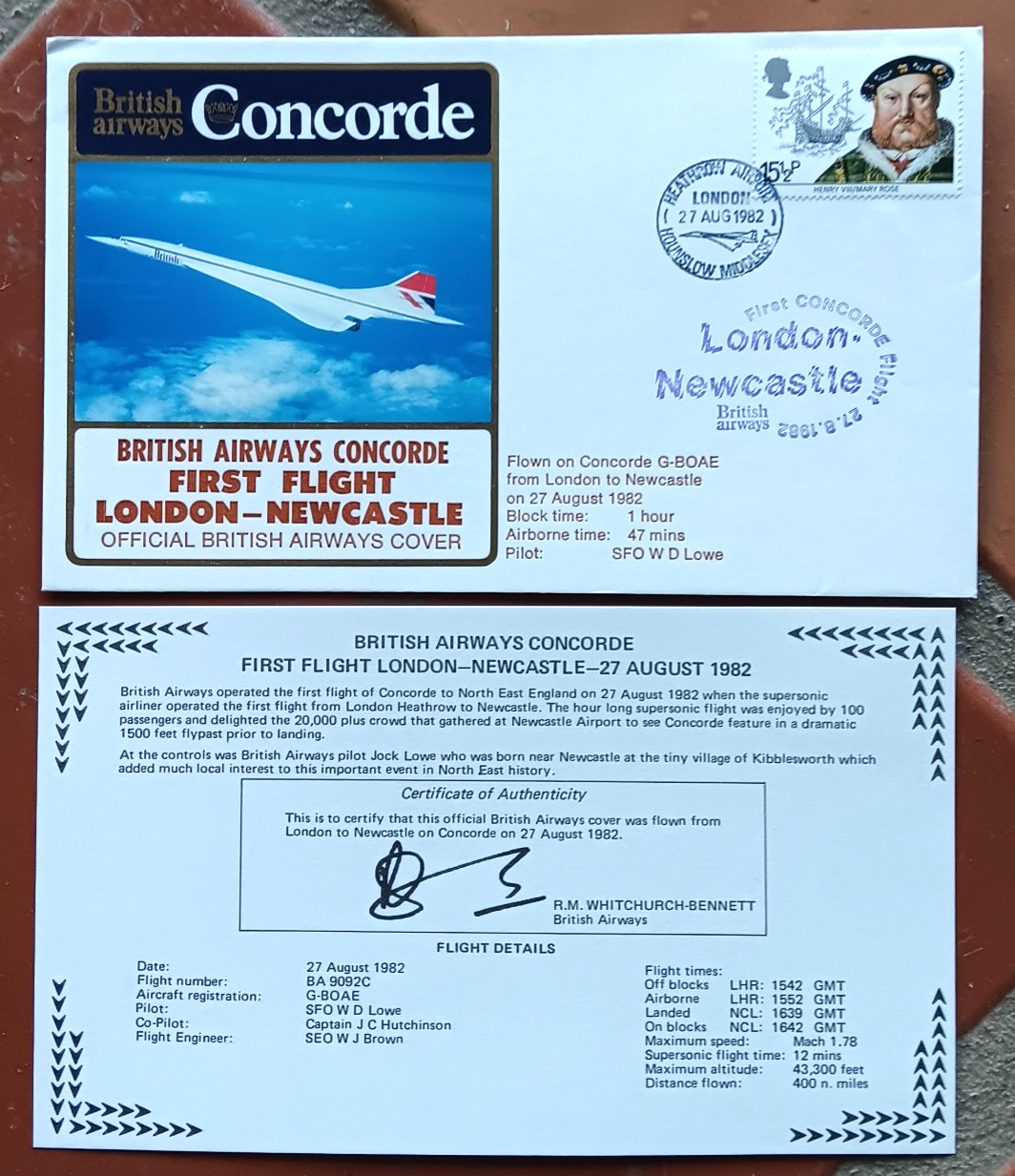 British Airways Concorde 1982 LONDON TO NEWCASTLE First Flight +INFO CARD