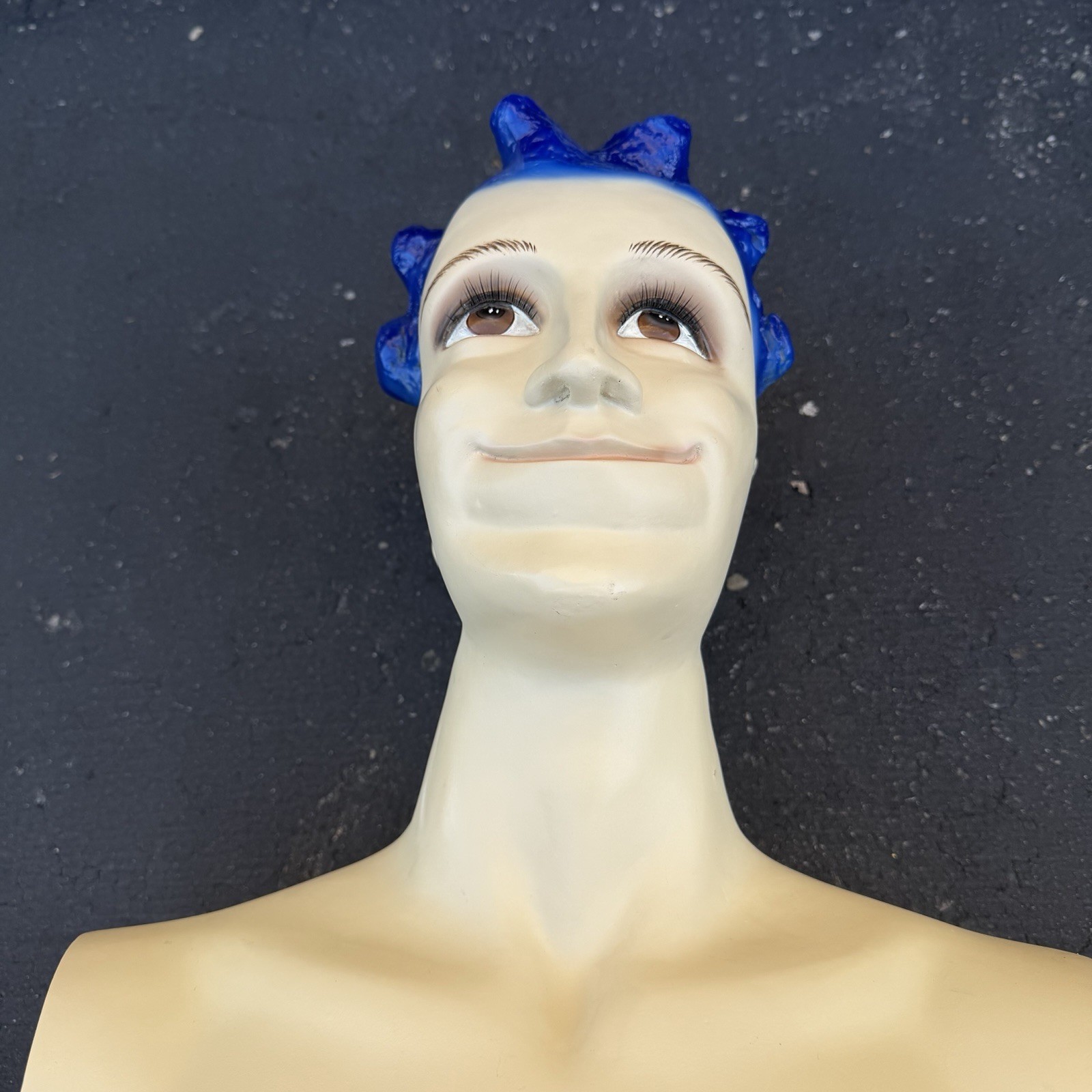 Lady Lulu Vintage Mannequin Torso Head Male Man Muscle Blue Spike Hair Smiling
