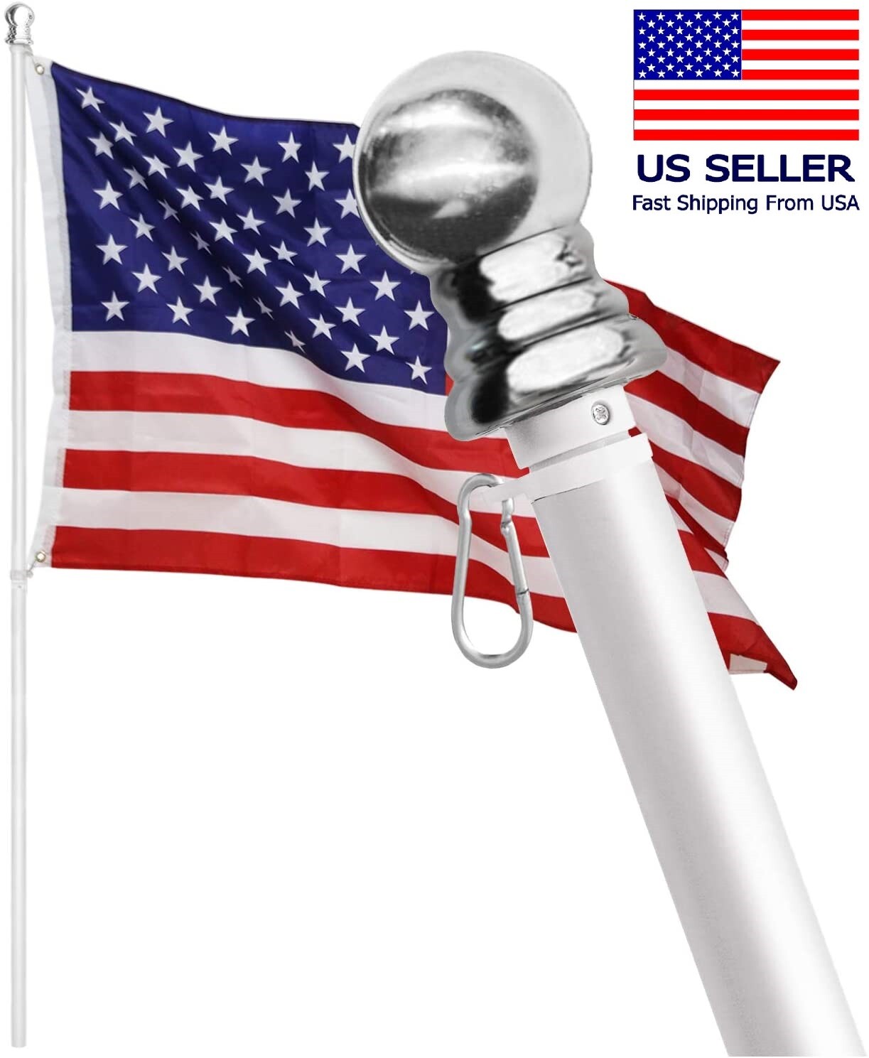 Tangle Free Spinning Flag Pole Aluminum 6FT Durable Rust Free Wind Resistant Kit