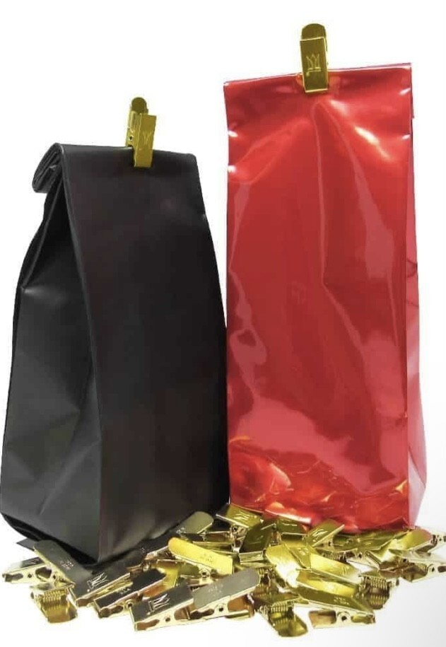 25 Small Metal Gold Tone Reseal Bag Clips Clamps Crafts Snacks Coffee USA Made