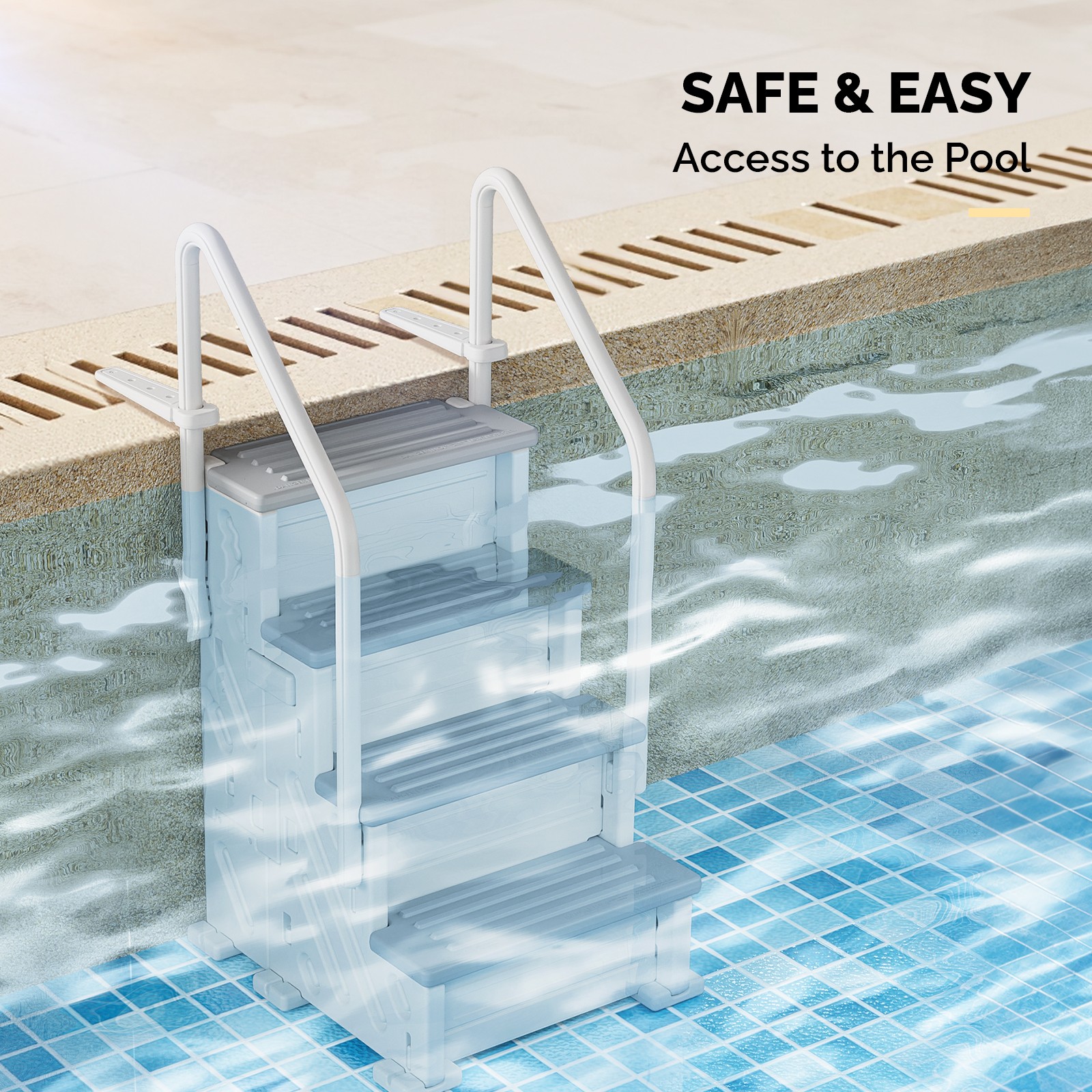 4-Steps Swimming Pool 67in Ladder Improve Stability for In/Outdoor Swimming Pool