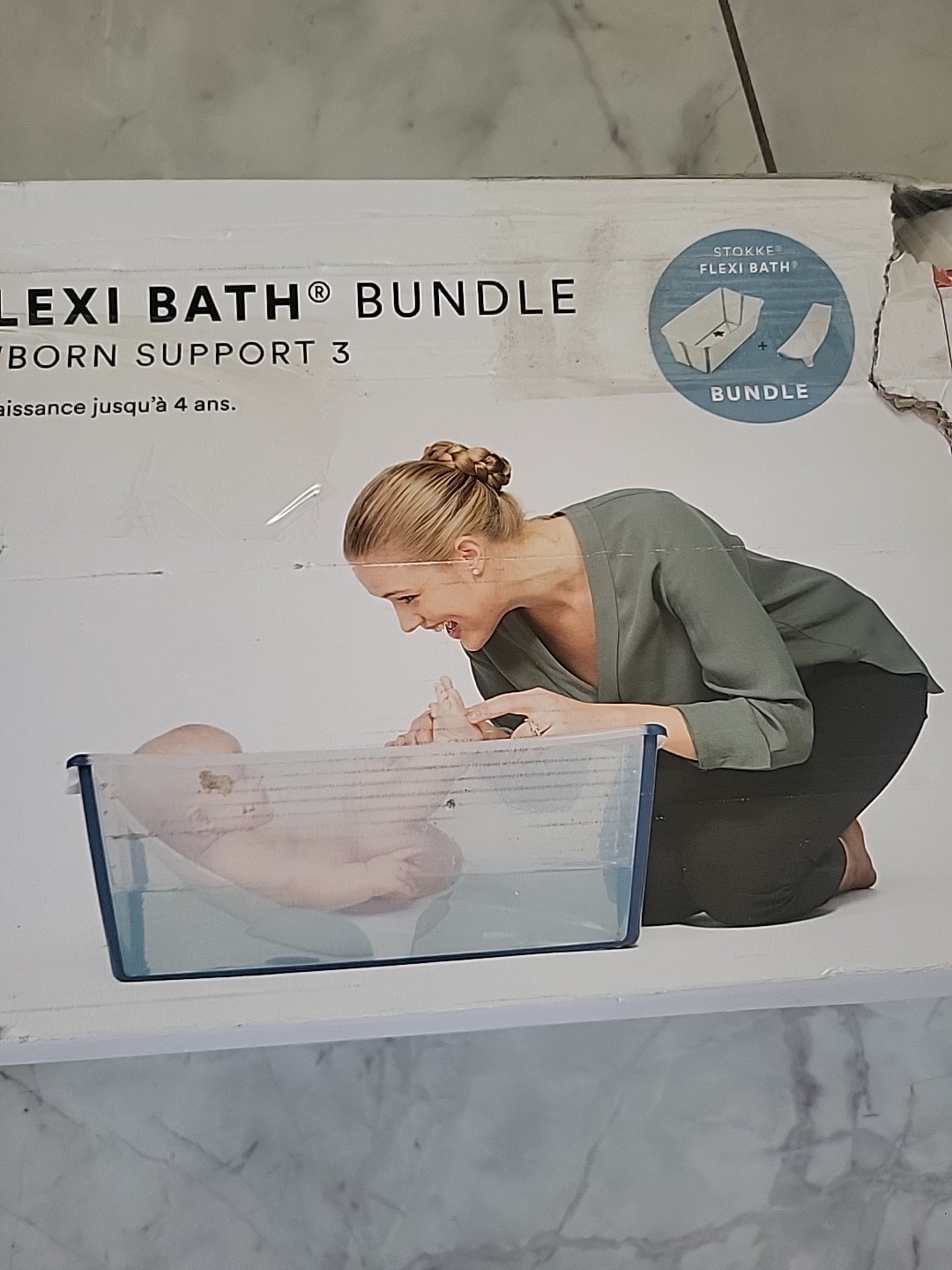 Stokke Flexi Bath Bundle, Sandy Beige - Foldable Baby Bathtub + Newborn Support