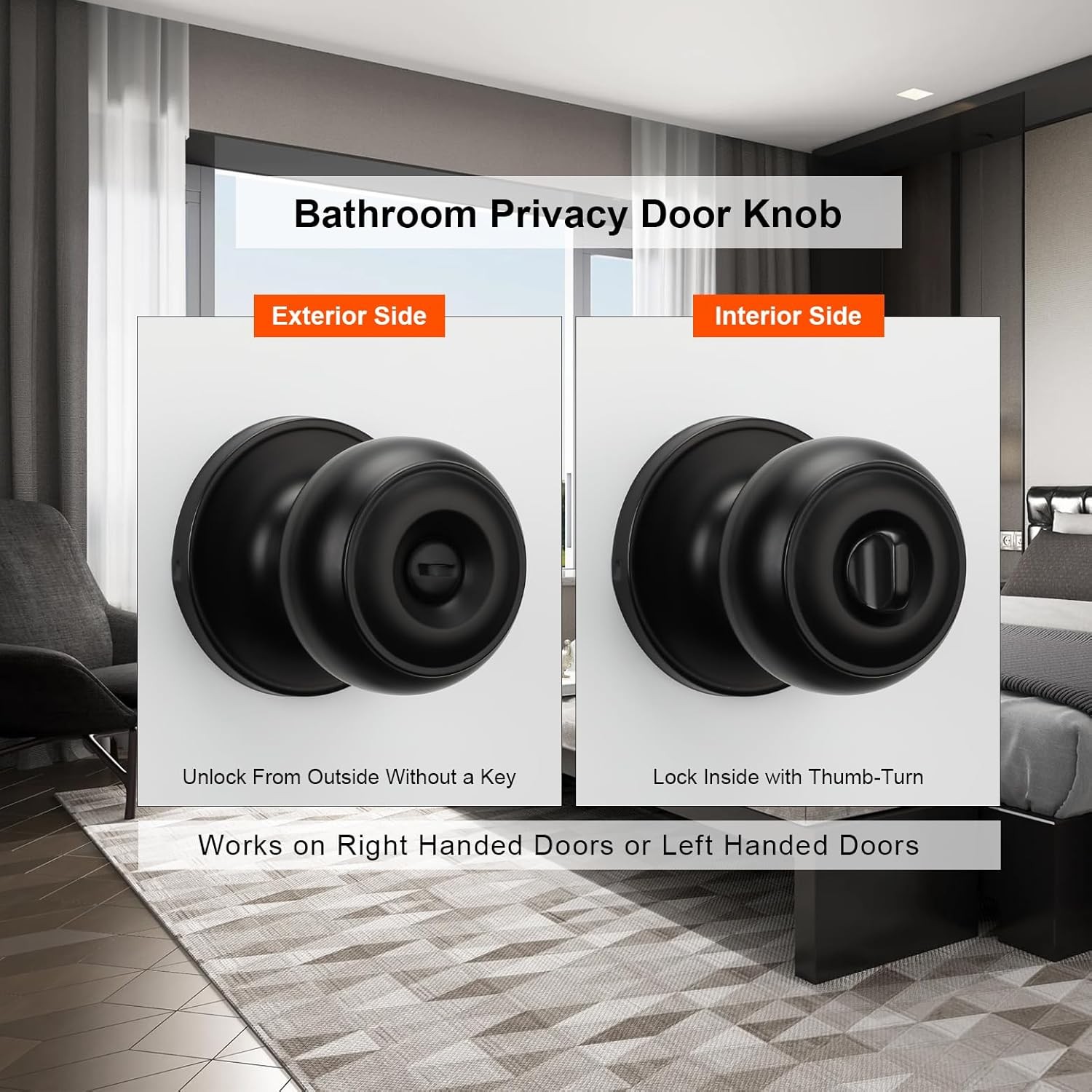 10 Packs Black Interior Door Knob, Matte Black Door Knob Interior Privacy