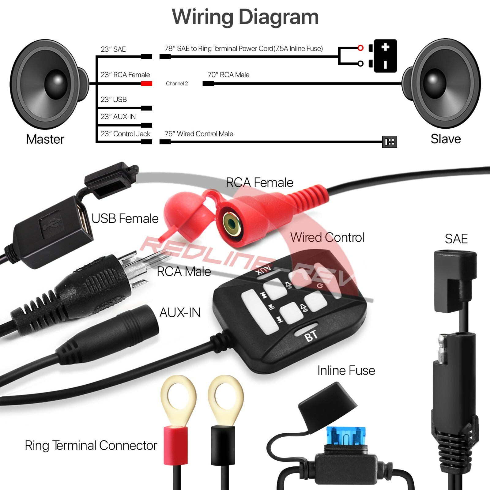 600W Amplifier Bluetooth Stereo Speakers Audio System Harley Motorcycle ATV UTV