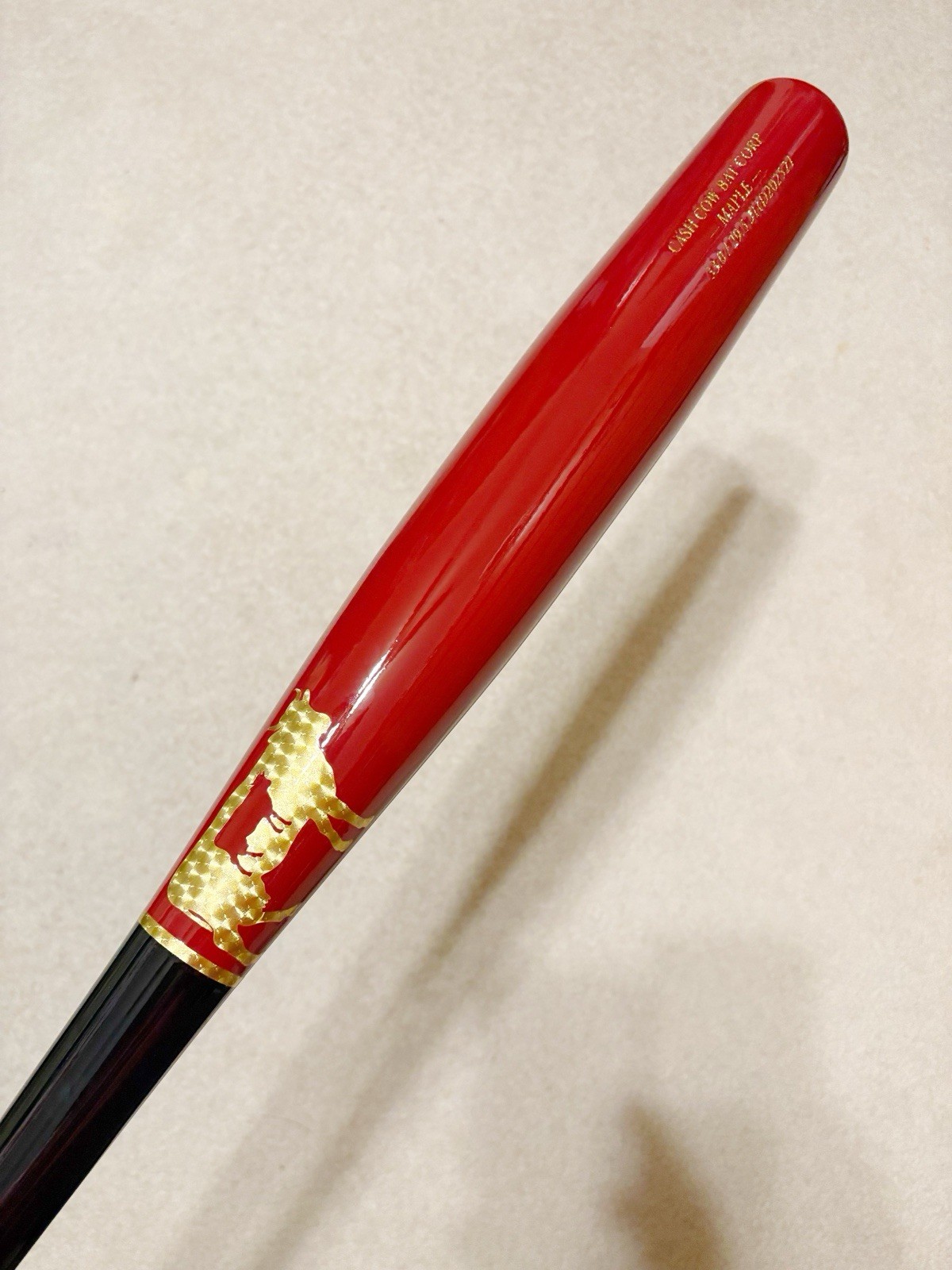 Hybrid Handle Torpedo Maple Wood Baseball Bat 33in 29.5oz. Black / Gold / Red