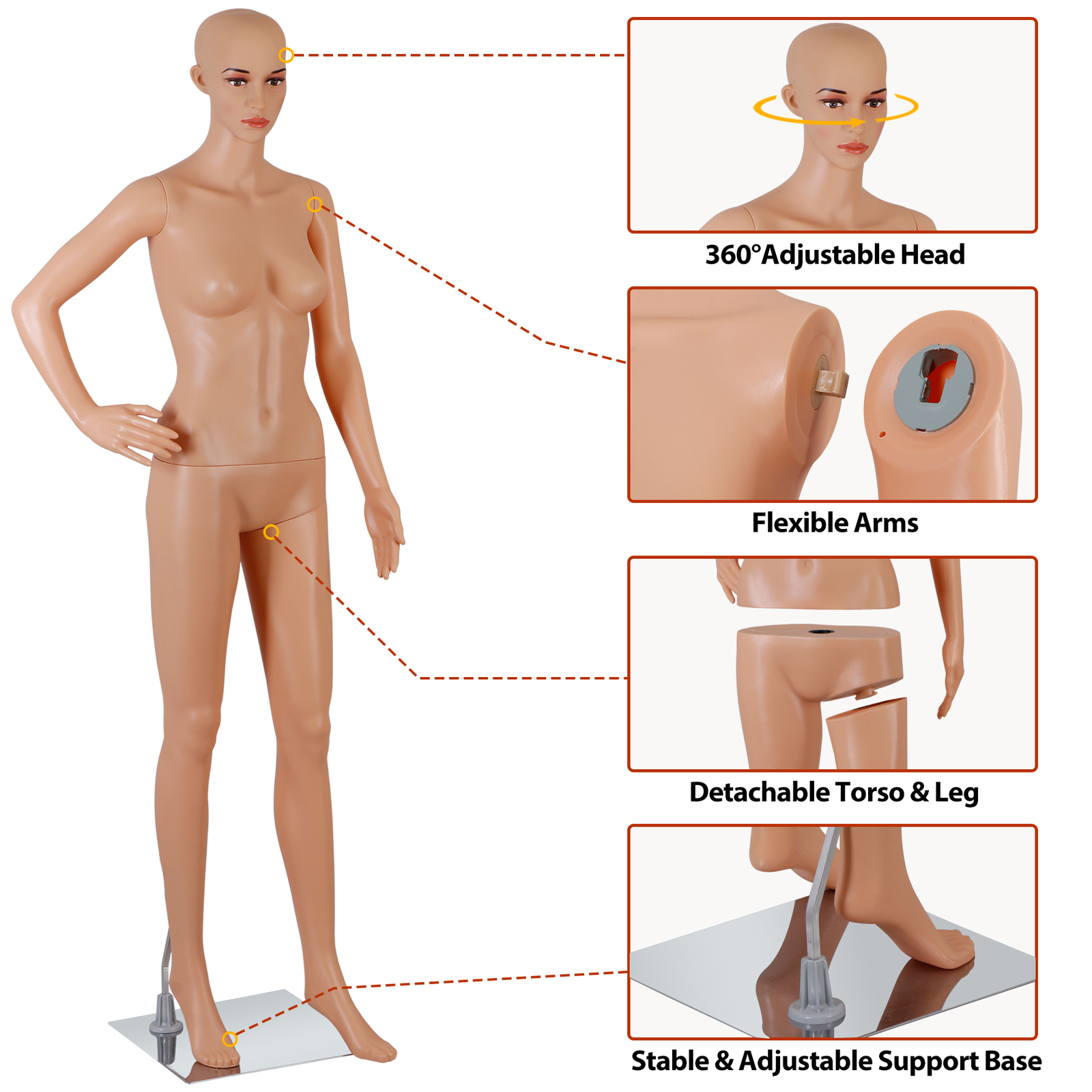 69 Inch Female Mannequin Full Body Dress Form Detachable Mannequin Stand w/Base