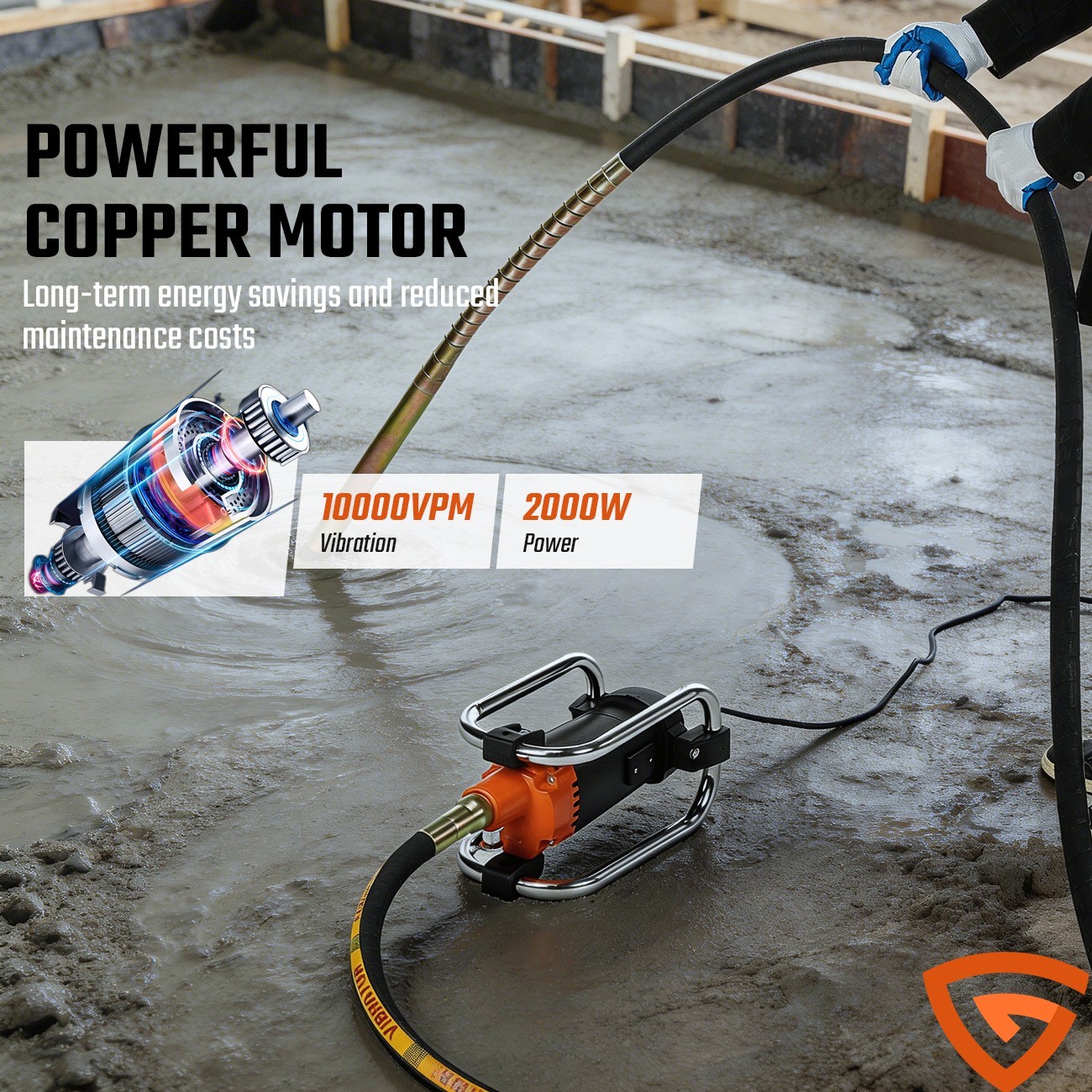 Electric Concrete Vibrator 2000W 14-3/4 feet Poker to Remove Air Bubbles 6m