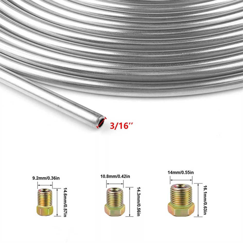 Brake Line Tubing Kit Flexible Double Galvanized Steel 25 Ft 3/16 16 Fitting USA