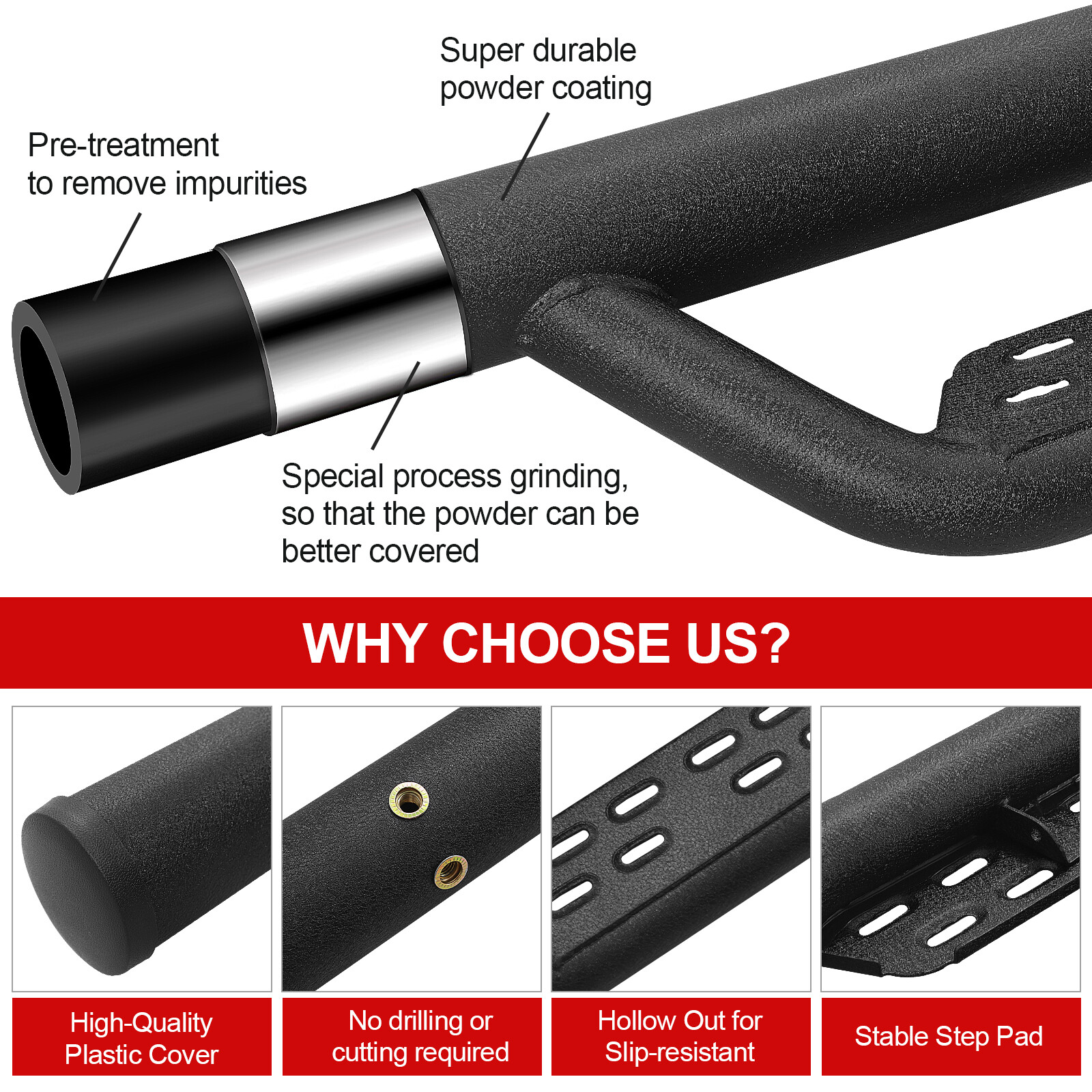 NERF BARS RUNNING BOARDS SIDE STEPS FOR 07-18 JEEP WRANGLER JK 4 DOOR DROP BOC