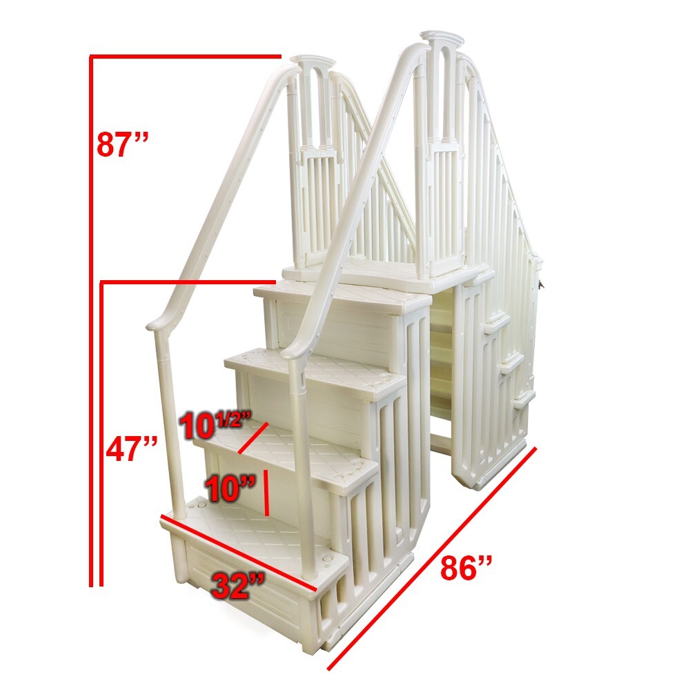 Aqua Select Above Ground Anti-Slip Pool Steps Entry System with Gate Pearl White
