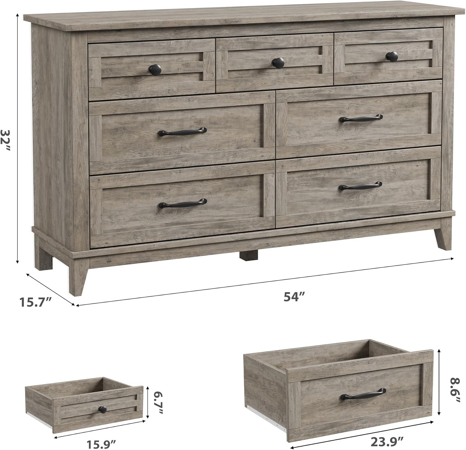 Dresser with Seven Drawers, Large Wooden Storage Cabinet for Living Room,Bedroom