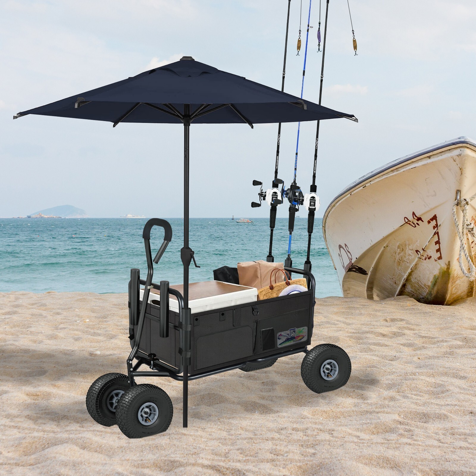 Collapsible Fishing Cart for Sand Beach Wagon Heavy Duty Garden Cart