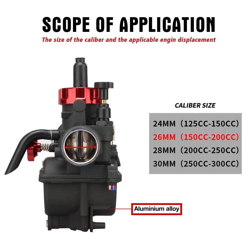 NIBBI Racing PE26mm Carburetor w/ Filter For 150-200cc ATV Scooter Pit Dirt Bike