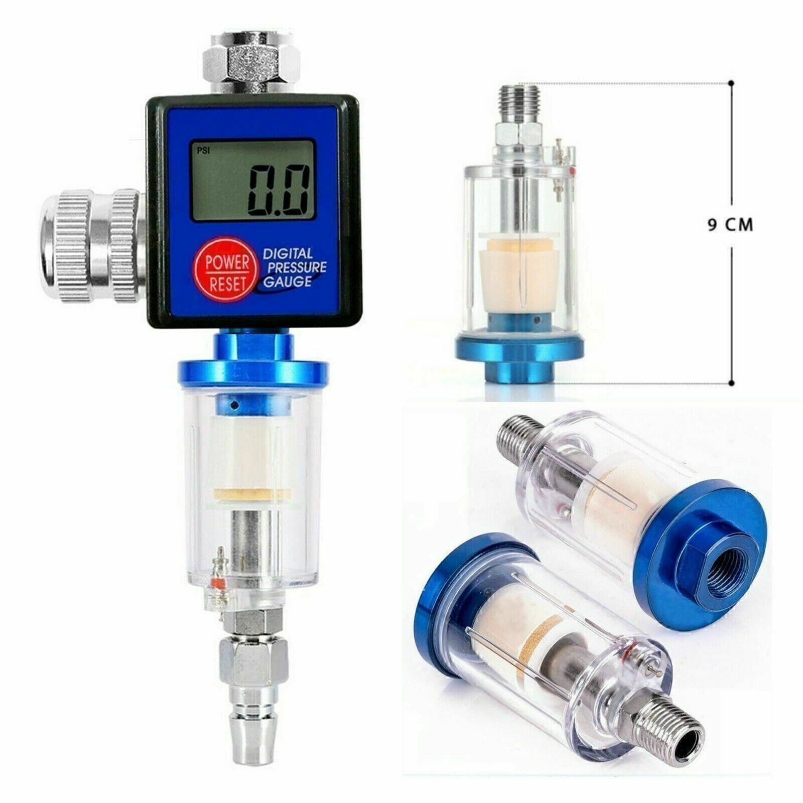 1/4" Air Flow Regulator Digital Pressure Gauge Filter Tool For Paint Spray Gun