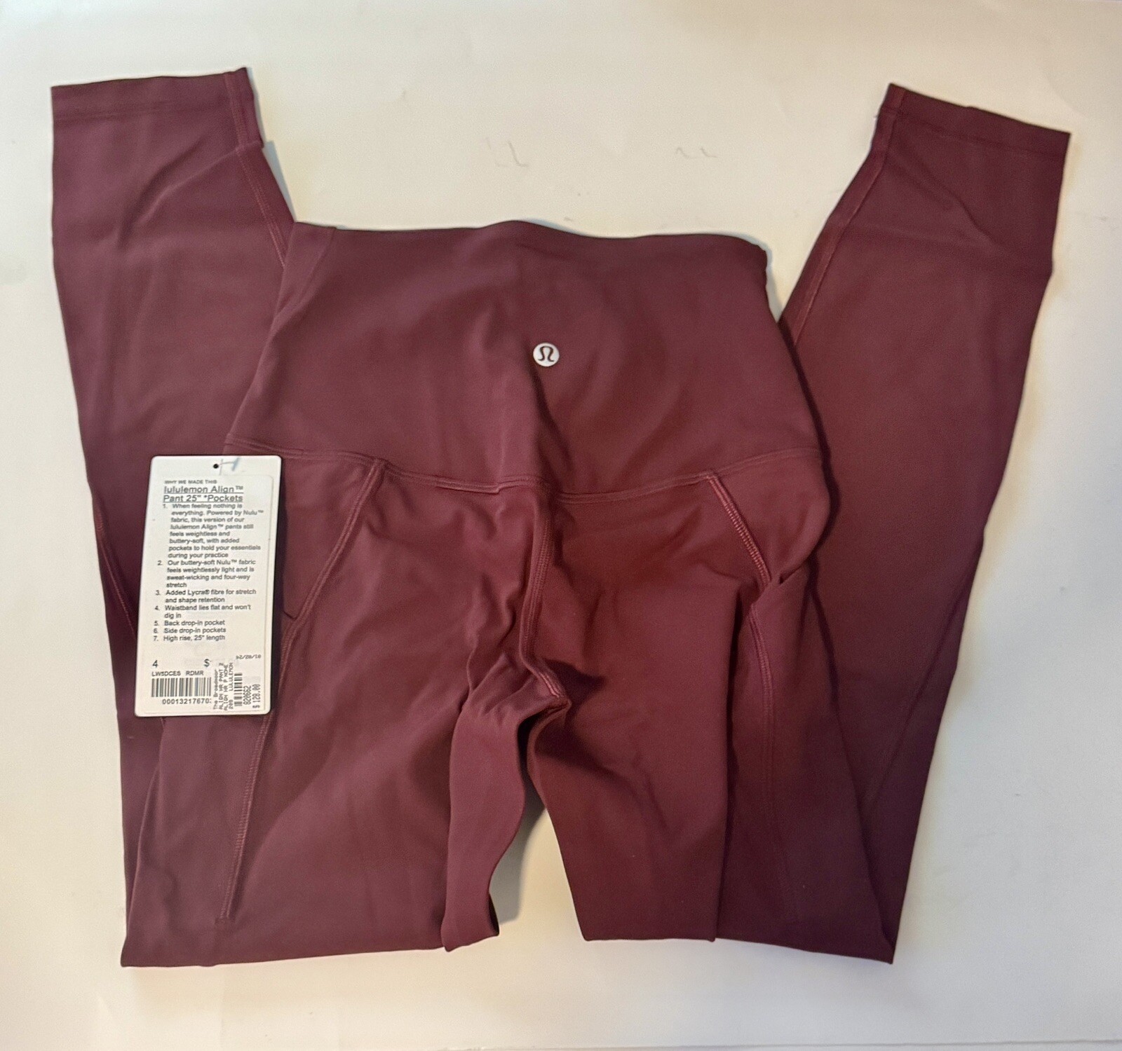 Lululemon Women's Align Pant 25” *Pockets Nulu LW5DCES RED MERLOT Size 4