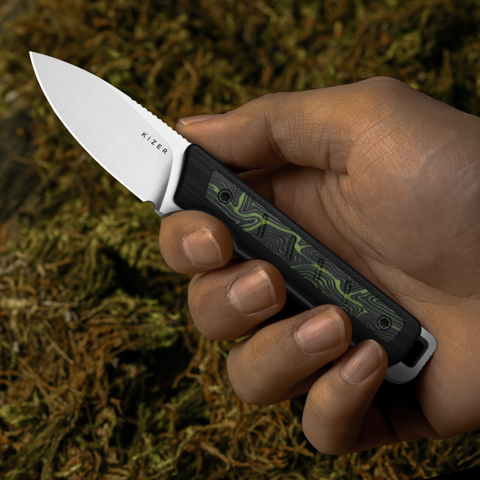 Kizer Whiskey Jack Fixed Knife AEB-L Blade G10 & Damascus G10 Handle With Sheath