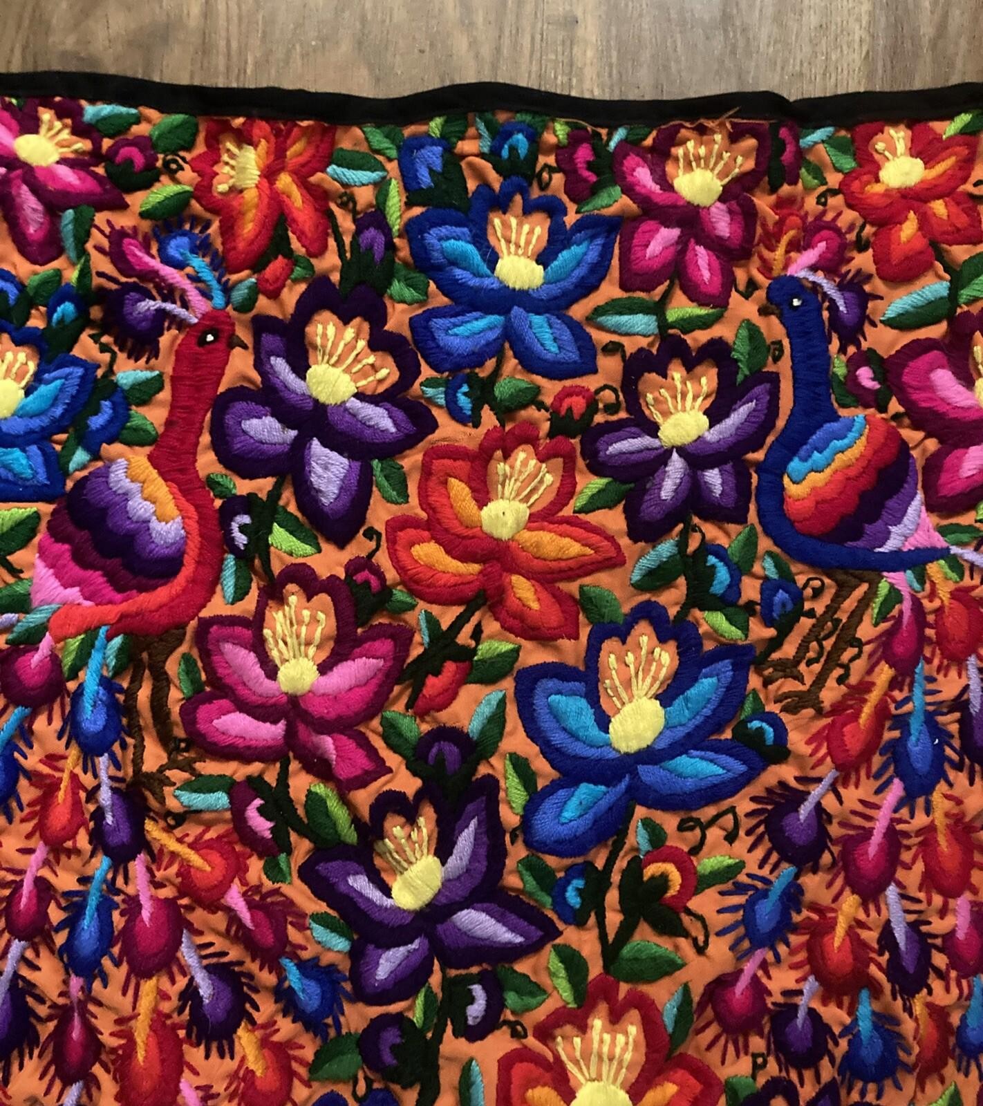 Guatemala Traditional Embroidered Tbl Cloth/Wall Hanging Etc. w/Peacocks/Flowers