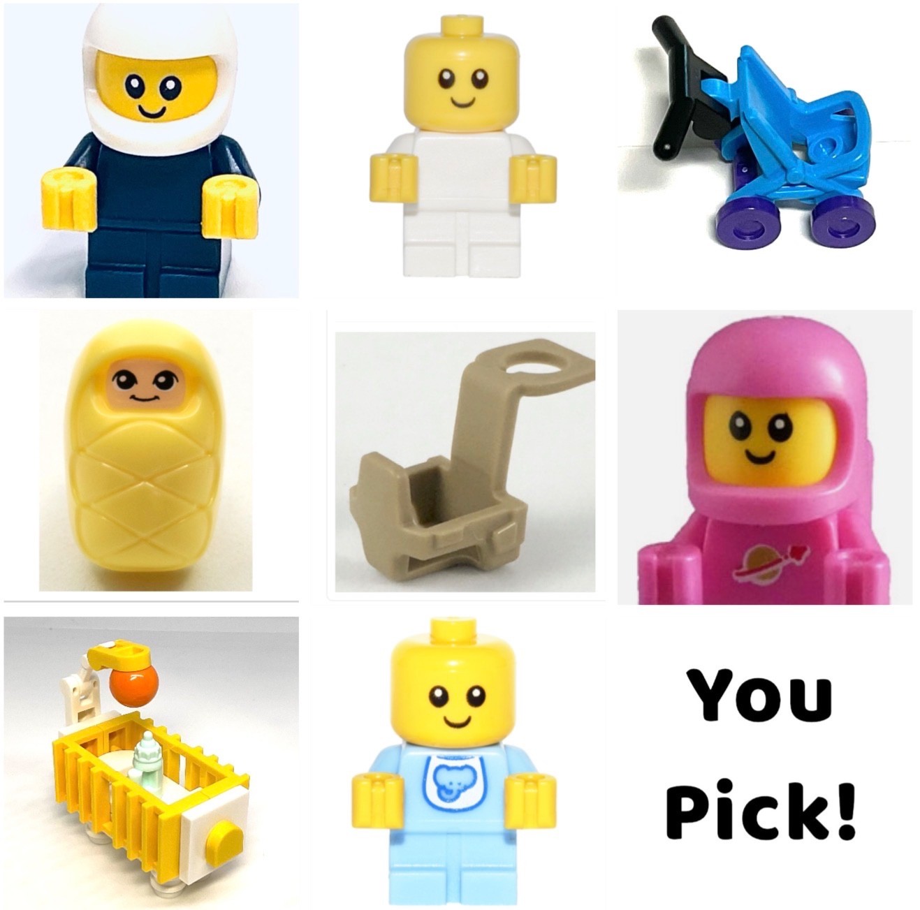 LEGO Baby Minifigure & Accessories – Crib, Stroller, Infant - 100% Authentic