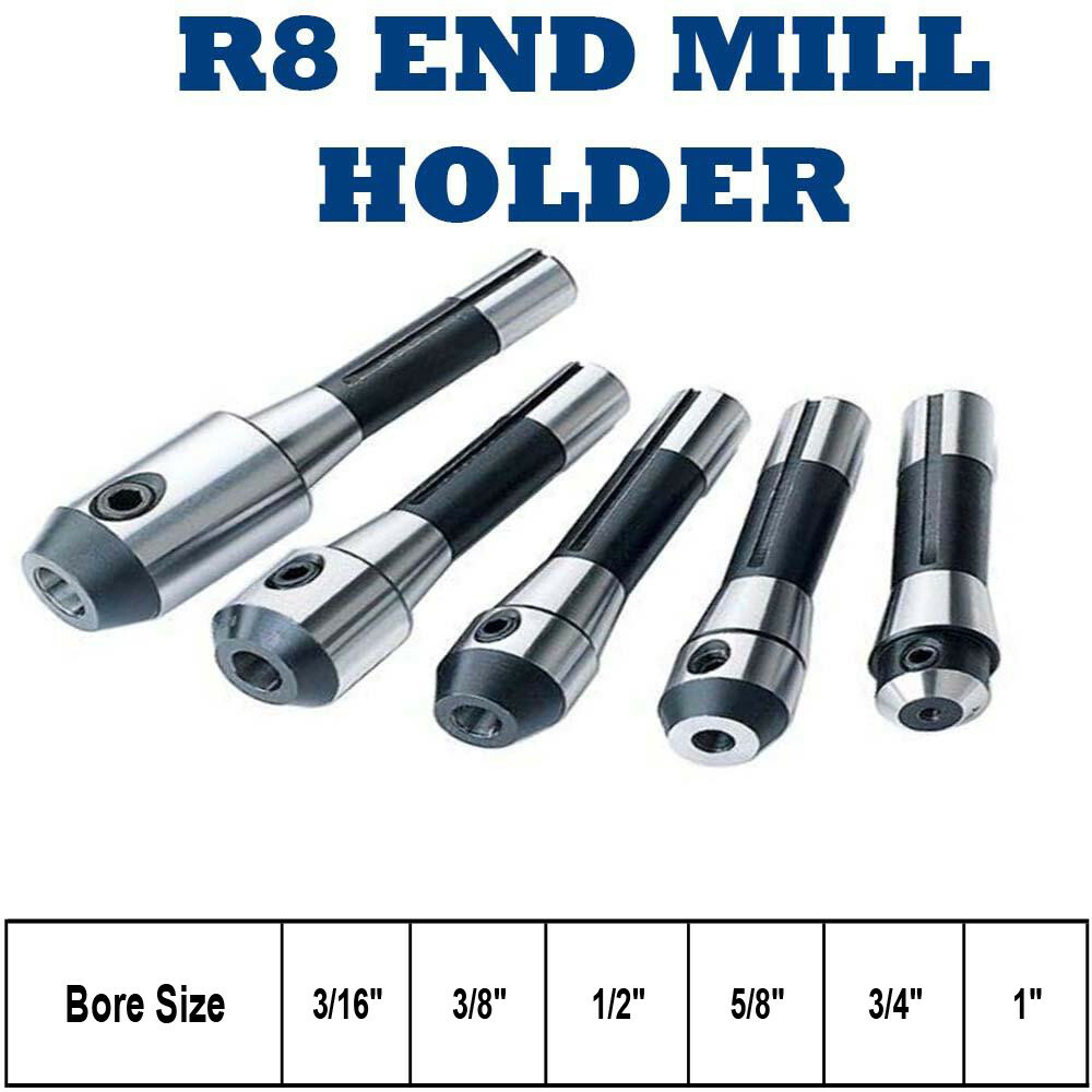 3/16" to 1" End Mill Adapter Holder For Bridgeport Machines R8 Milling Tool