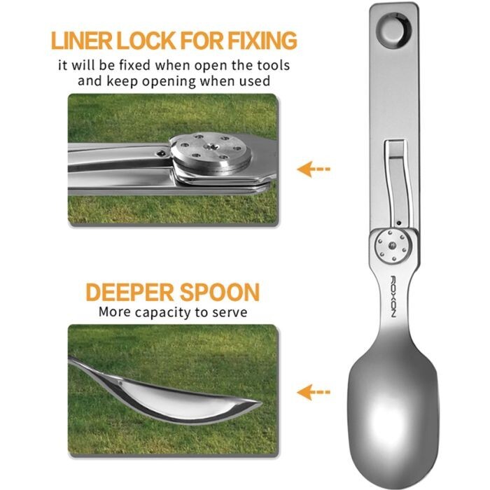 ROXON 2 in 1 Camping Utensil Set Locking Detachable Spoon & Fork Strong Magnet