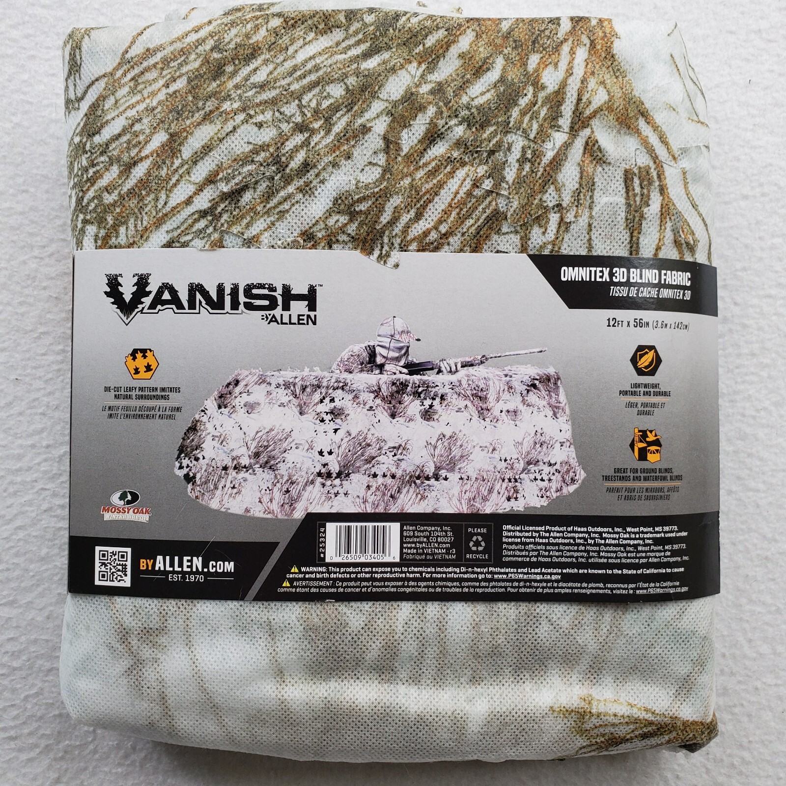 Vanish Omnitex 3D Blind Fabric Brush Winter 56x12' Snow Camo Hunting Mossy Oak